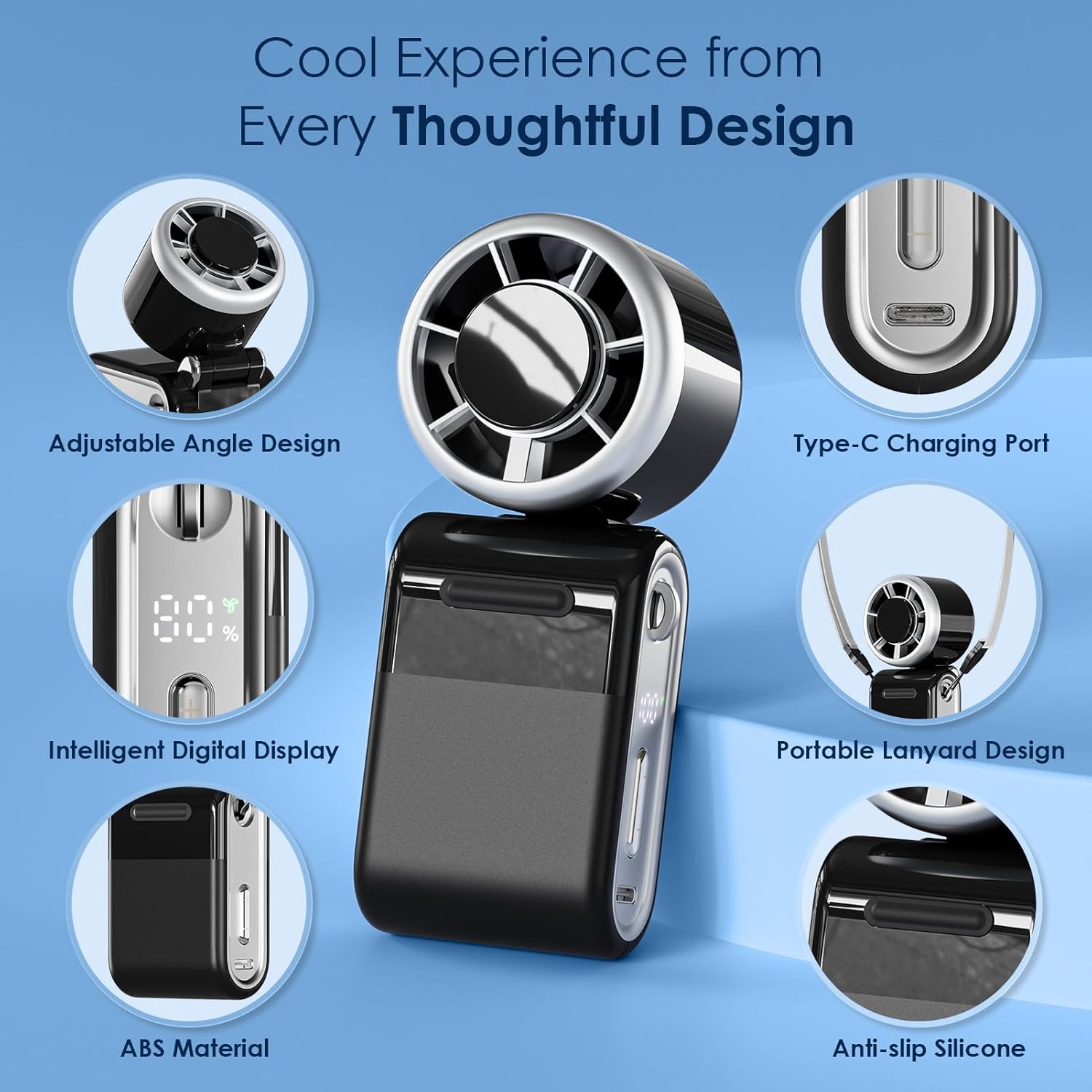 Thumbnail 5 de GEMWON Portable Handheld Turbo Fan: 100-speed, 12‑hour Battery, USB‑C Rechargeable