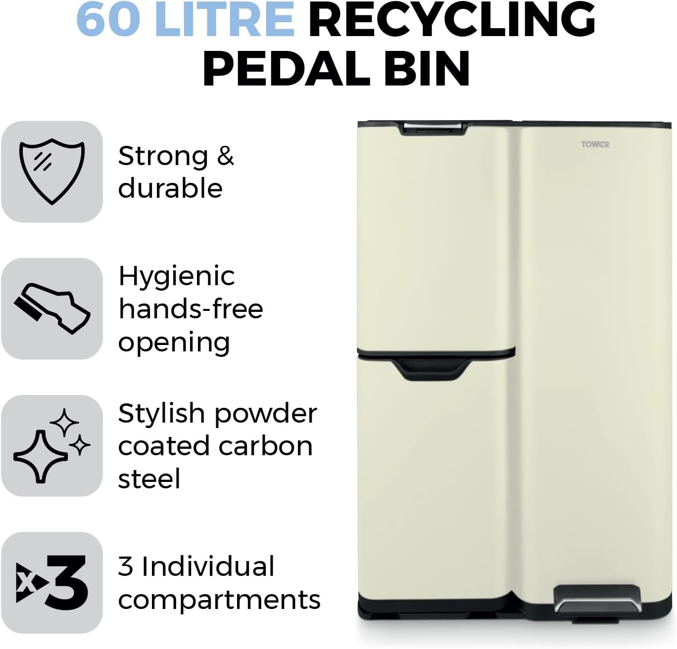 Thumbnail 1 de Tower T838024C pedal bin 20L, cream 🗑