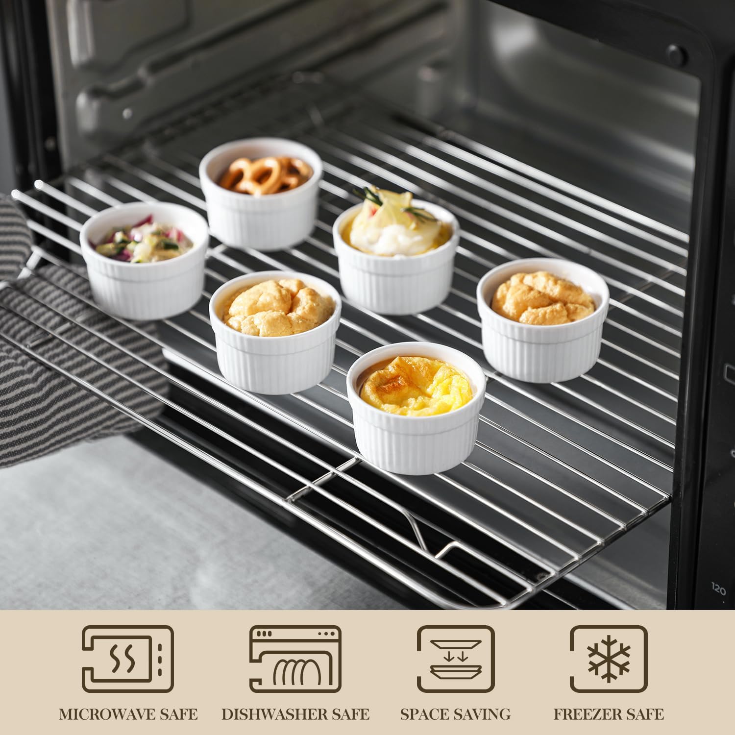 Thumbnail 3 de MALACASA 24 Mini Ramequins en céramique 55 ml pour four — Crème Brûlée et desserts en porcelaine ivoire