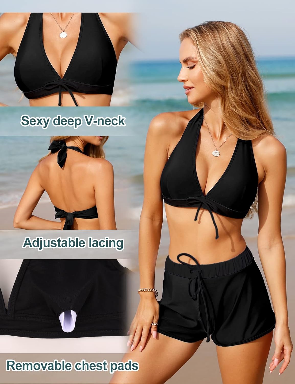 Thumbnail 4 de Vancavoo Costume da Bagno 2 Pezzi Donna – Push Up Bikini con Pantaloncini e Stampa Vintage
