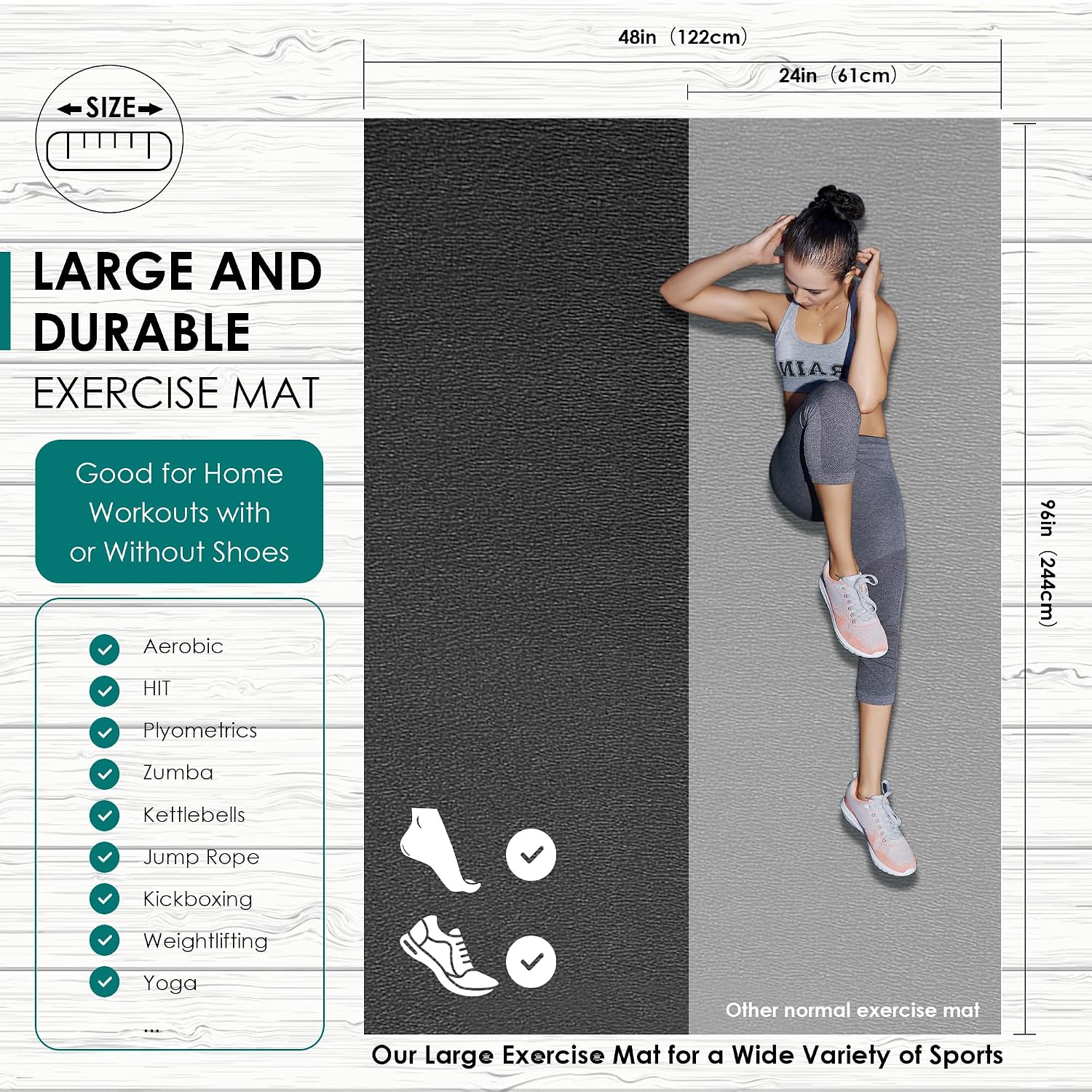 Detalle de BesWin Large Exercise Mat, 8' x 4' PVC, Non-Slip and Shoe-Friendly