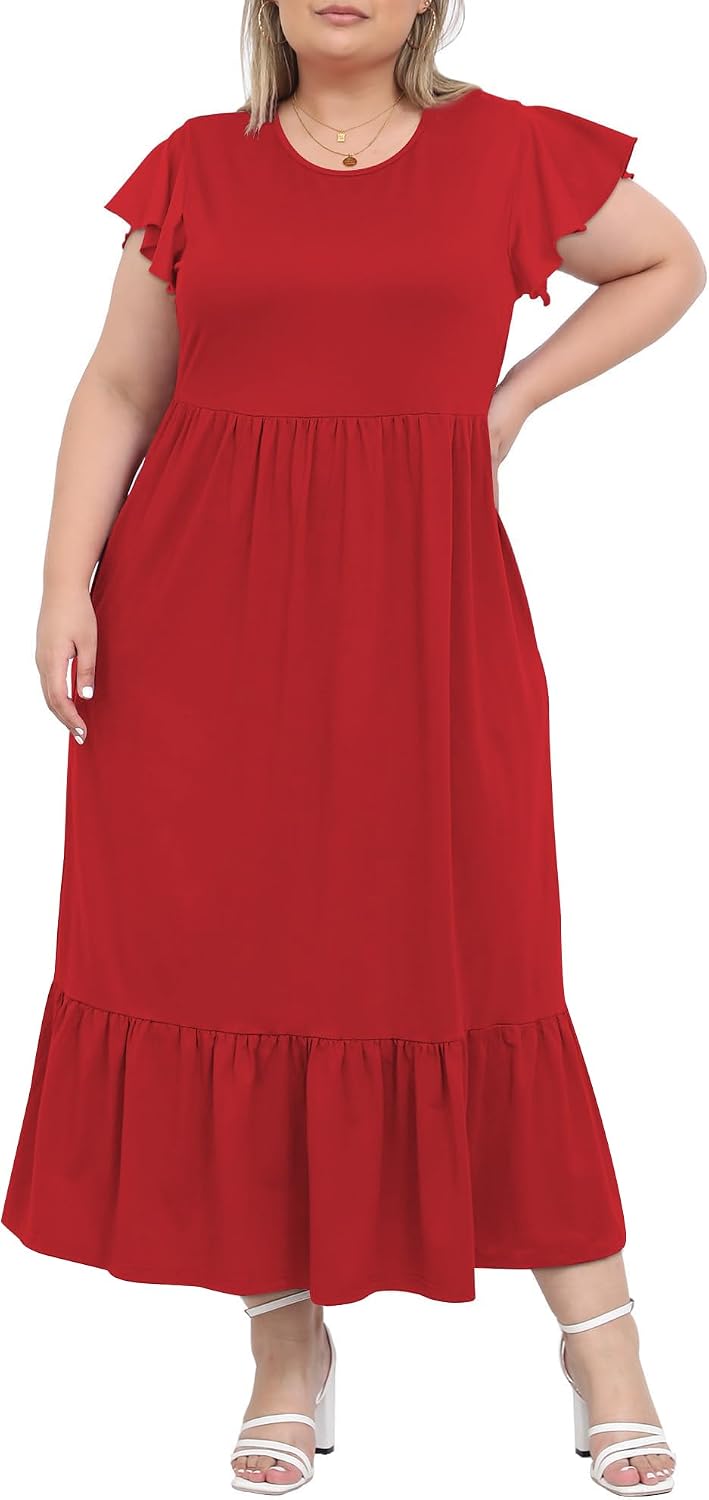 Thumbnail 6 de Moon Wood Robe d'été Femme Grande Taille - Longue Bohème à Manches Courtes avec Poches