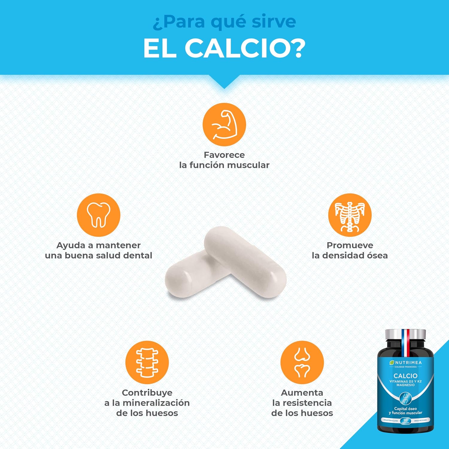 Detalle 2 de Calcio Magnesio Vitamina D3 K2 90 cápsulas