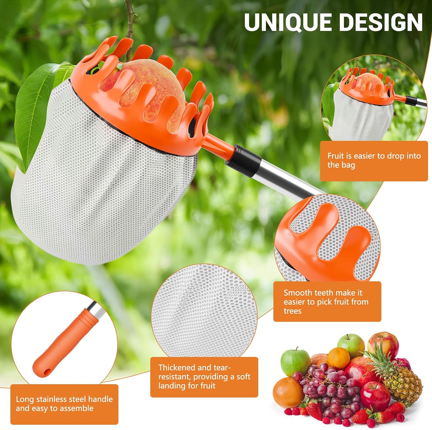 Thumbnail 3 de InemzTal Apple Picker Telescopic Fruit Picker with 16 cm Fabric Bag