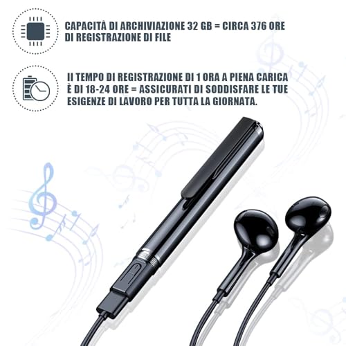Detalle de Penna Registratore Vocale 64GB HD by H+Y — Registrazione discreta e affidabile per conferenze e interviste