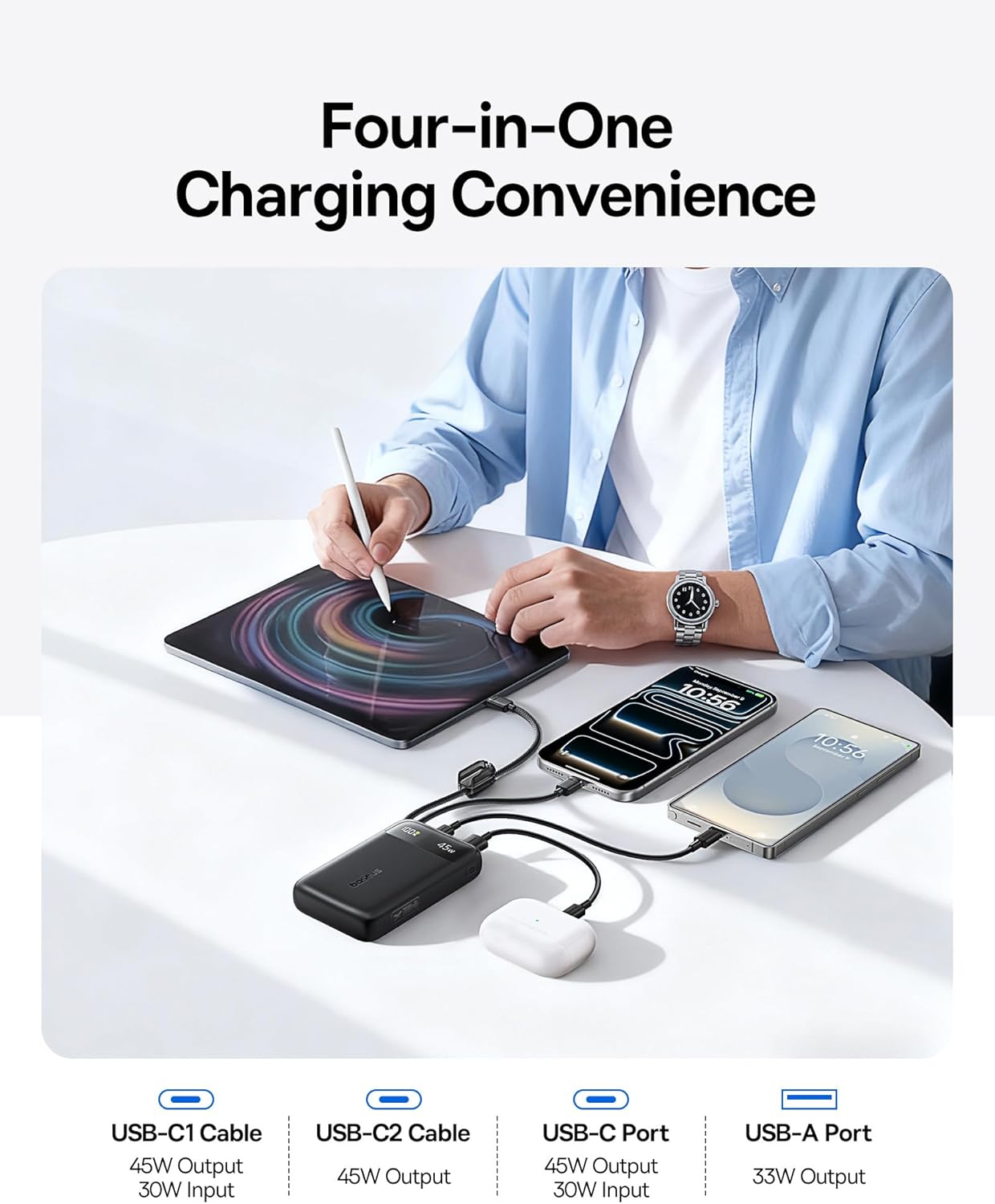 Thumbnail 3 de Baseus FC11 45W 20000mAh Power Bank with Dual Built-in USB‑C Cable (Retractable) and Smart Display