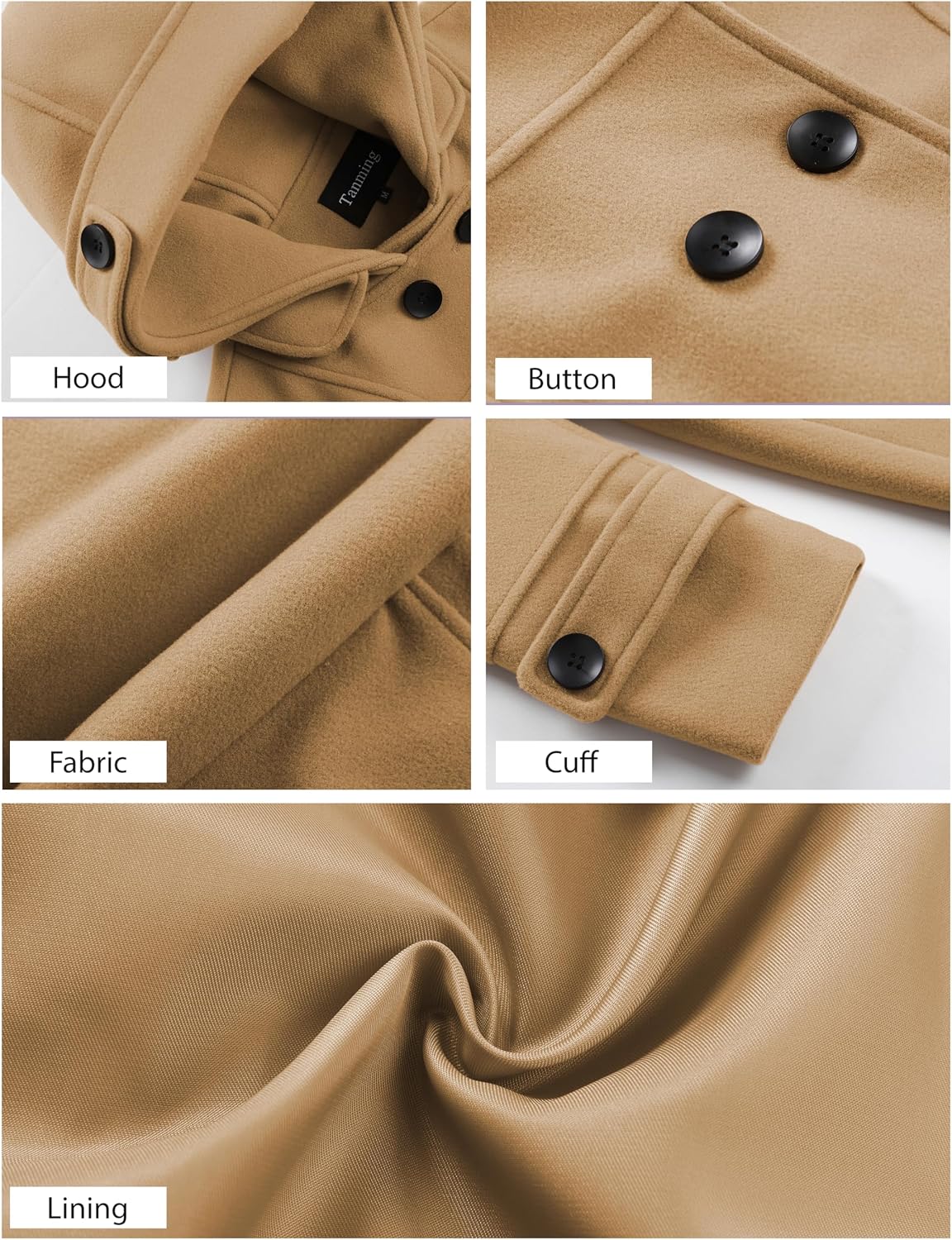 Detalle de Tanming Wool Pea Coat with Hood