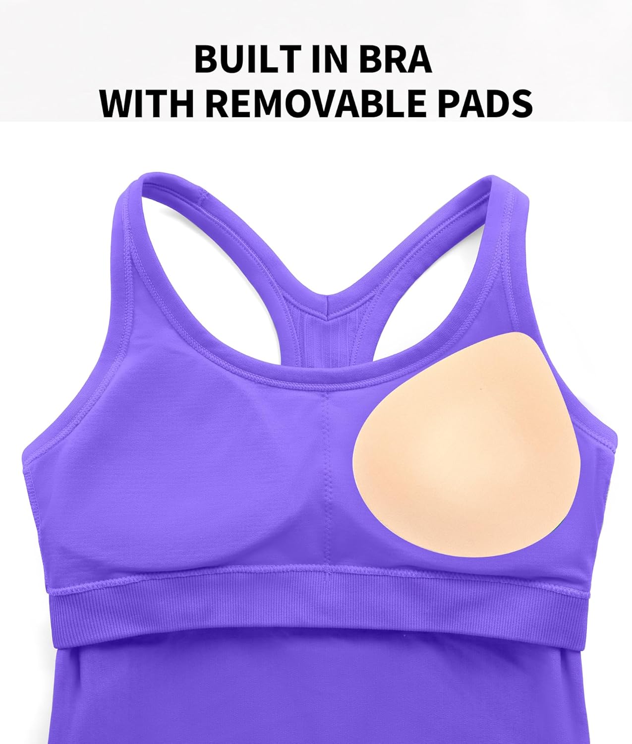 Detalle de ATTRACO Women Ribbed Workout Crop Top with Built-in Bra – Yoga Racerback Tank