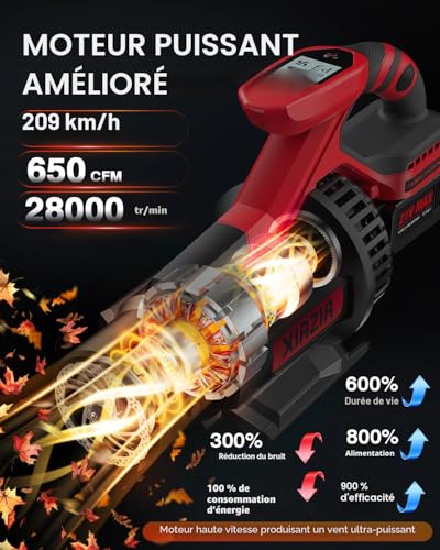 Thumbnail 2 de XIAZIR Souffleur de Feuilles sans Fil 21V 28 000 TR/min – 2×4,0Ah, LCD, 3 vitesses, léger et polyvalent