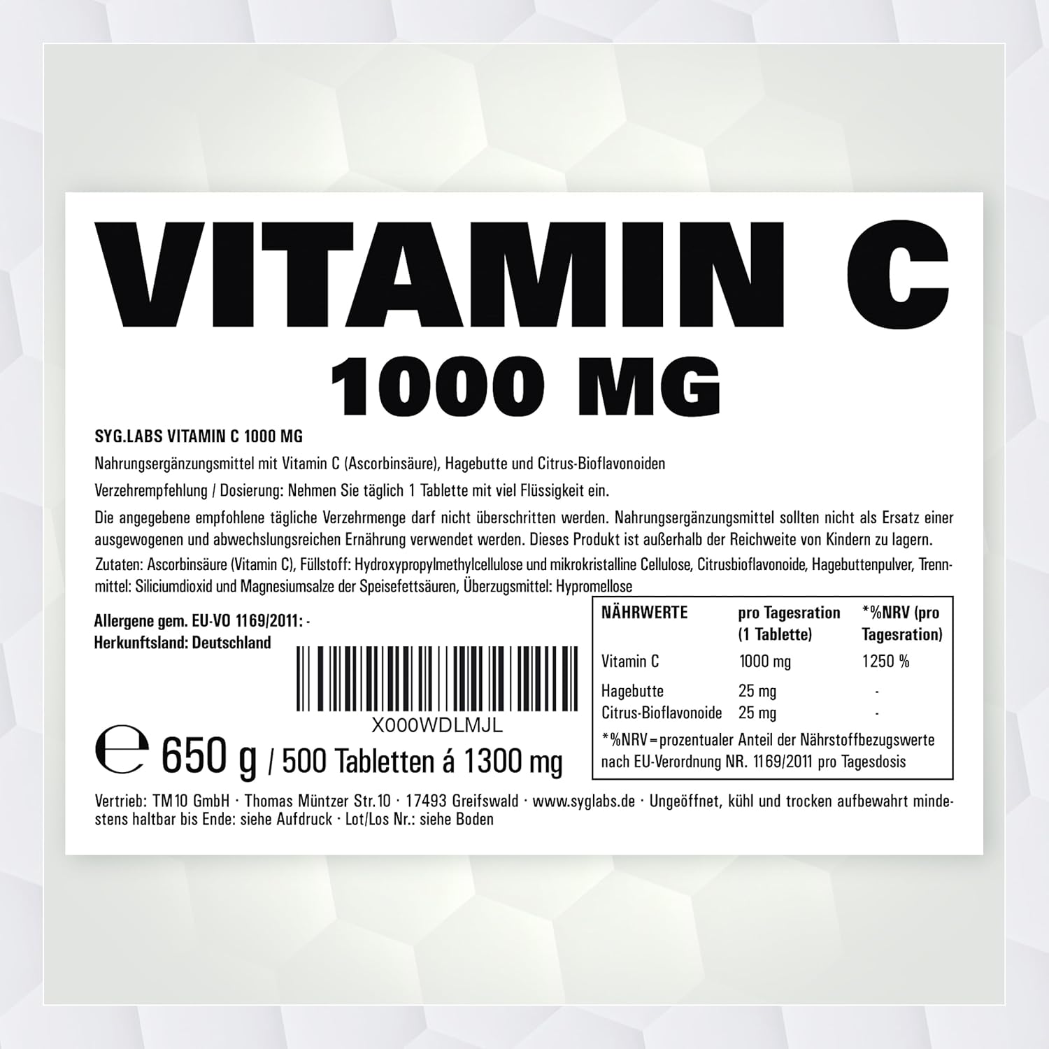 Thumbnail 2 de Vitamin C 1000 mg Tabletten mit Hagebutte und Bioflavonoiden – Time Released, vegan, laborgeprüft (500 Stück)