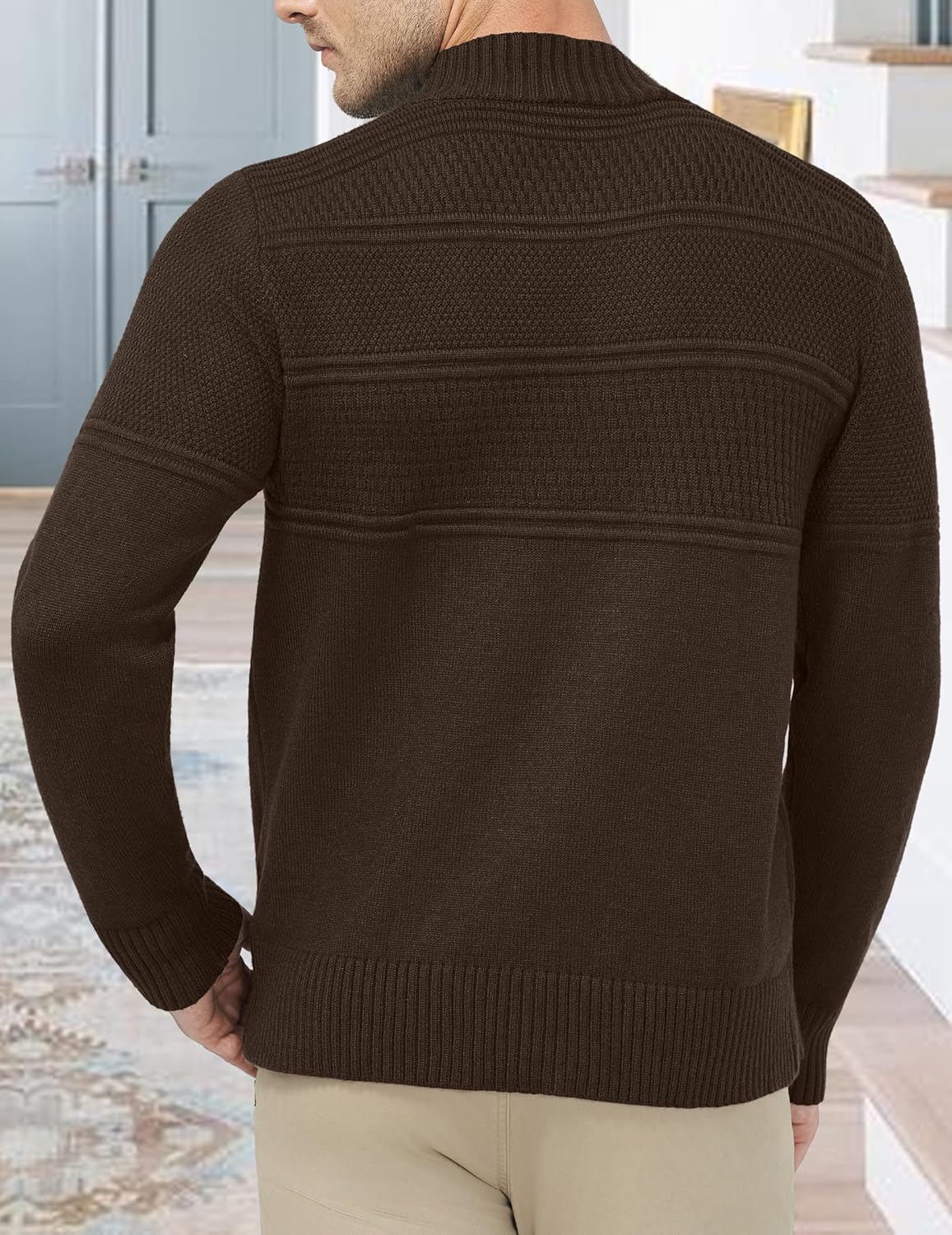 Thumbnail 3 de MLANM Men's Turtle Neck Ribbed Knitted Jumper – Slim Fit Long Sleeves