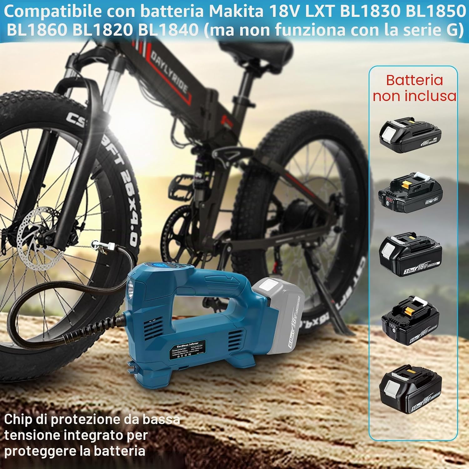 Thumbnail 6 de Powarobor compressore/gonfiatore portatile per batterie Makita 18V da 10,34 bar (150 PSI) con LED e spegnimento automatico