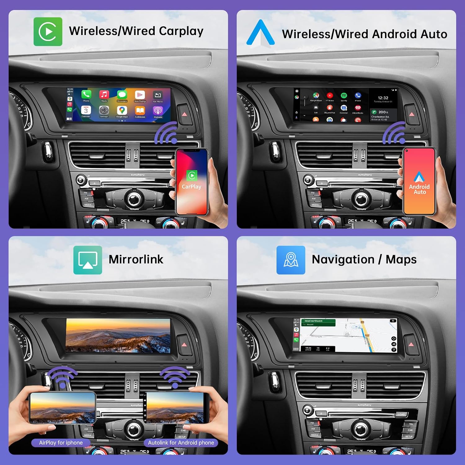 Detalle 2 de Road Top 8,9 pollici autoradio senza fili con CarPlay per Audi A4 (2009-2015) compatibile 2G MMI