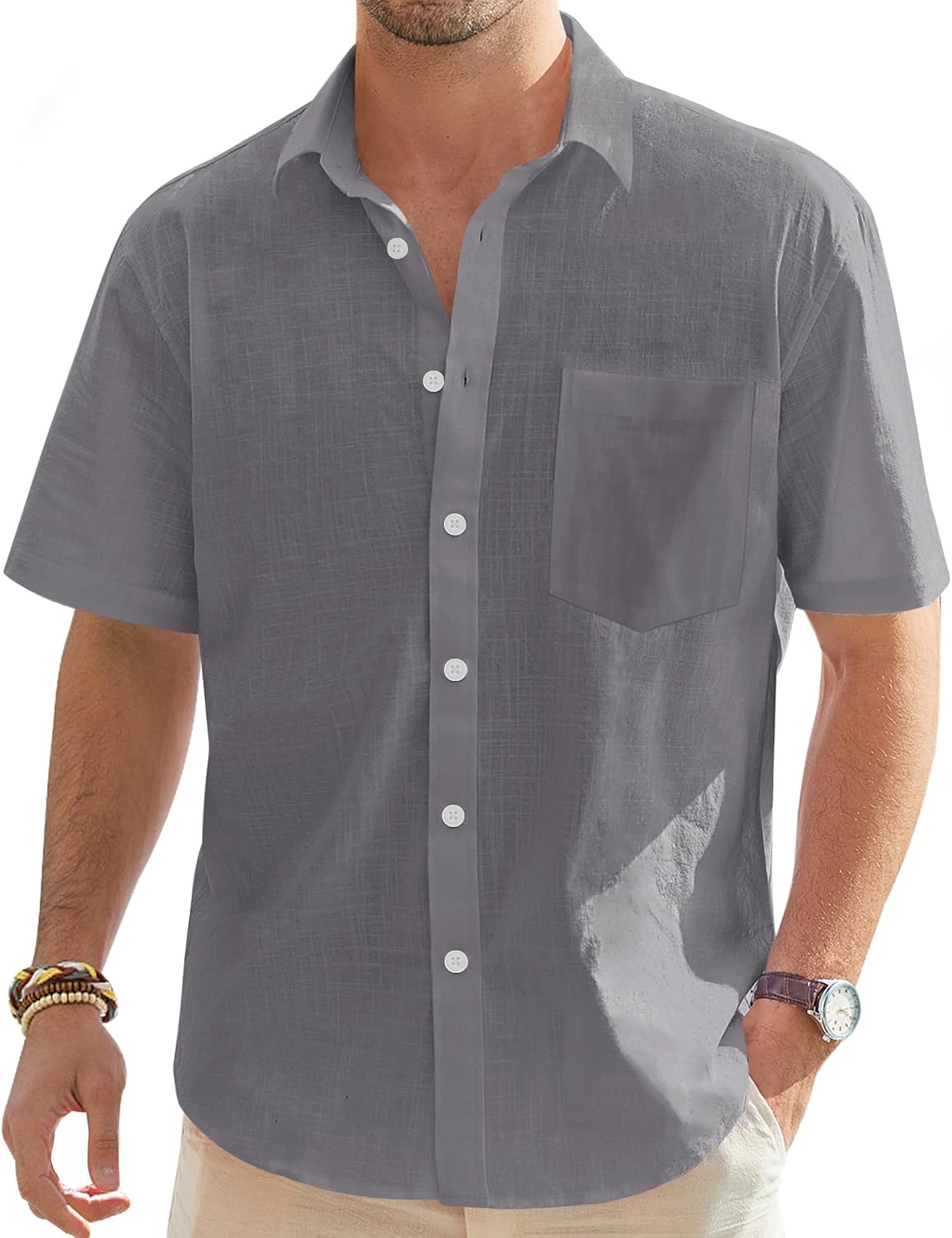 Thumbnail 6 de J.VER Men's Short Sleeve Linen Shirt Regular Fit Casual Summer Beach Shirt with Pocket