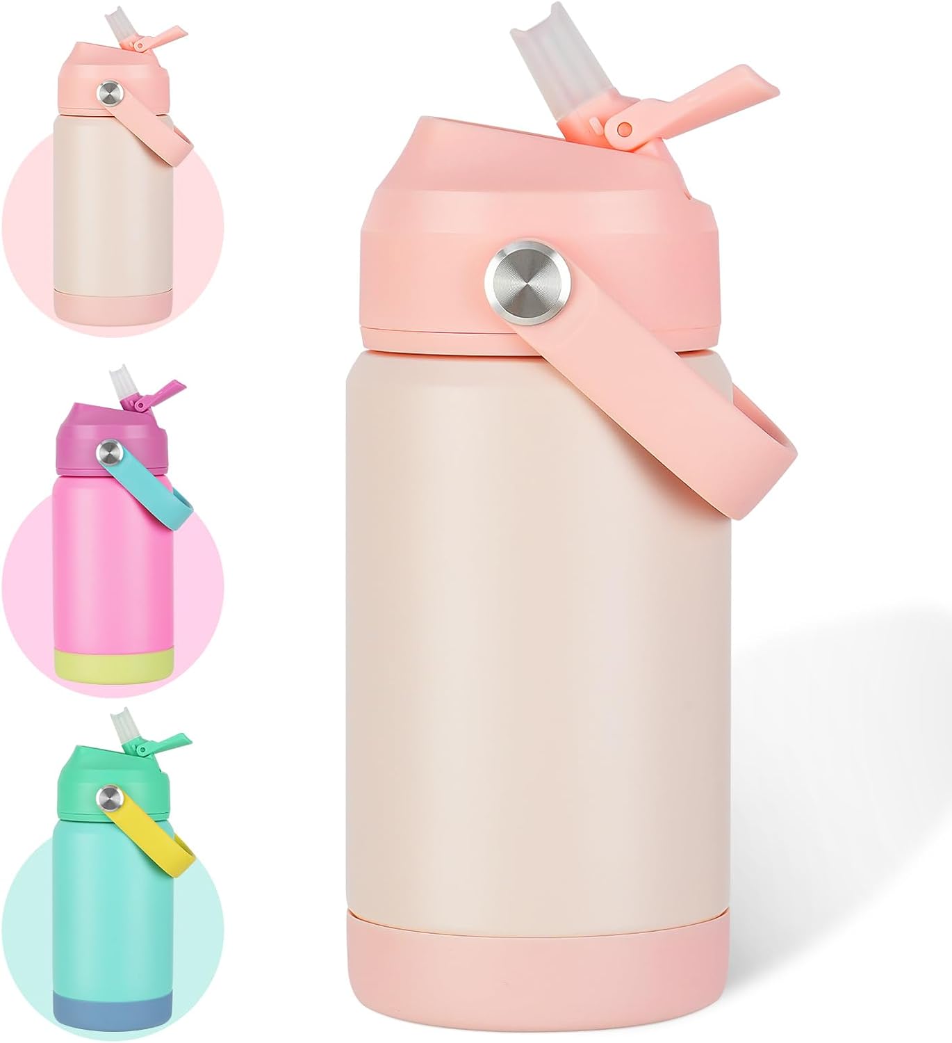 Detalle de AMFUN Kinder Edelstahl-Wasserflasche 350 ml mit Strohhalm (BPA-frei), auslaufsicher