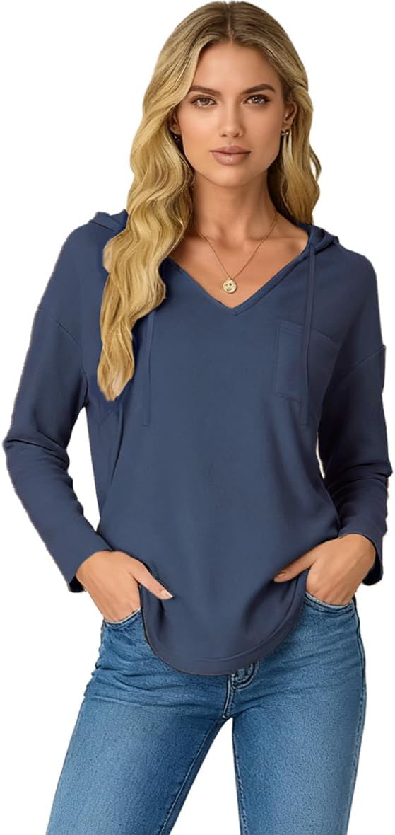 Thumbnail 6 de Enjyam Damen Kapuzenpullover V-Ausschnitt Hoodie – Oversized Übergangsovershirt