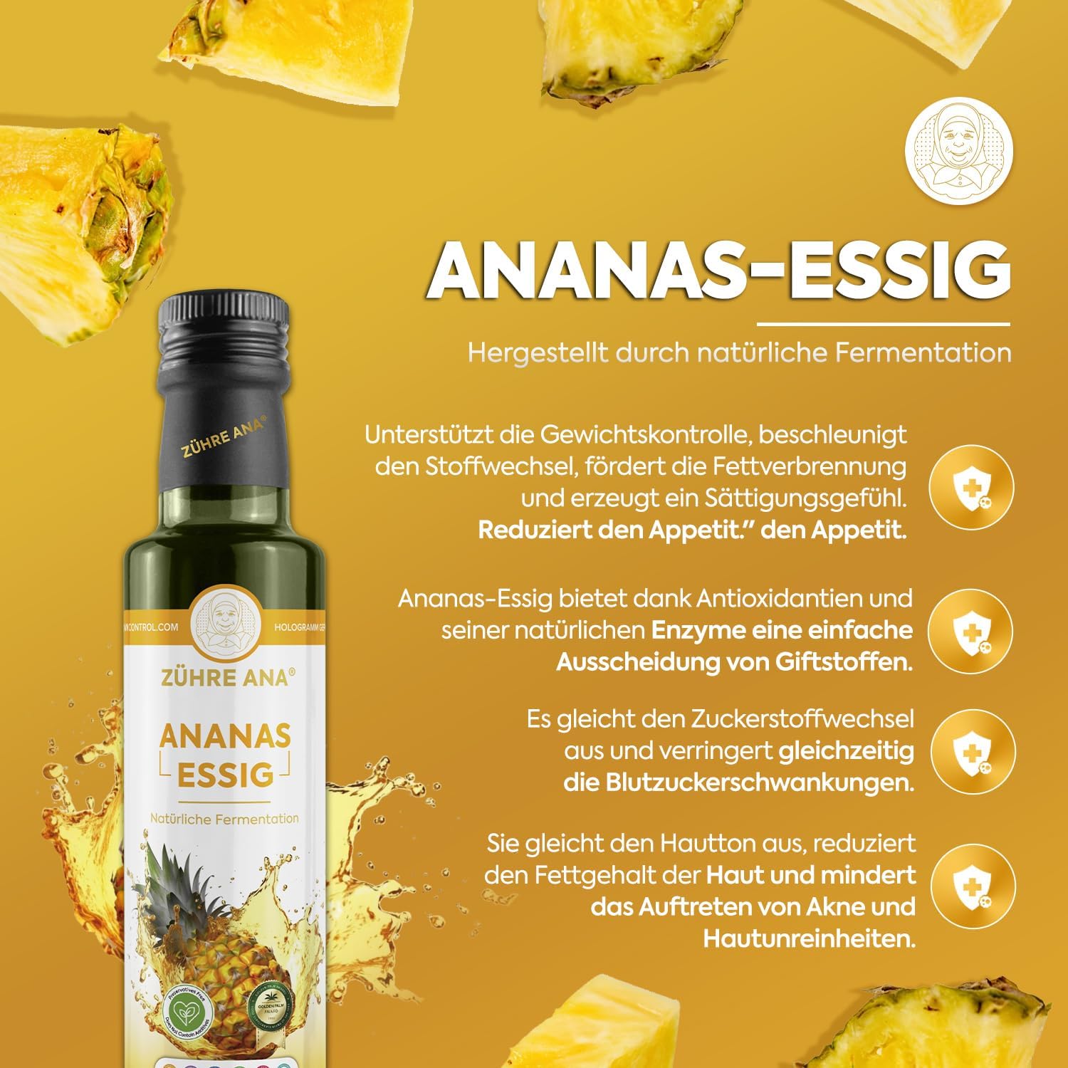 Detalle de Vinaigre d’ananas fermenté naturellement 1000 ml
