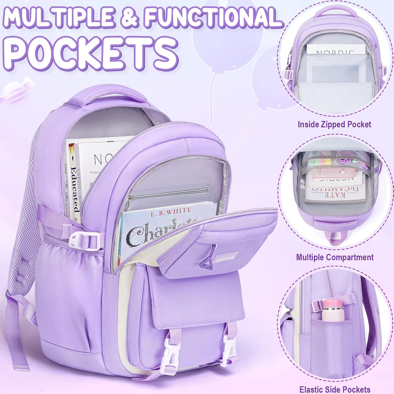 Detalle de Fimibuke 3-Piece Girls' Backpack Set: Waterproof School Bag, Insulated Lunch Box & Pencil Case