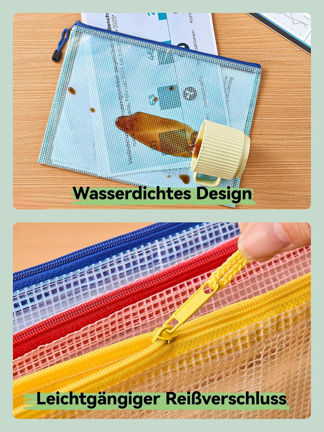 Detalle de HEETA 15‑teiliges Dokumententasche Set A4/A5/A6 – Wasserdichte Reißverschlussbeutel in 5 Farben