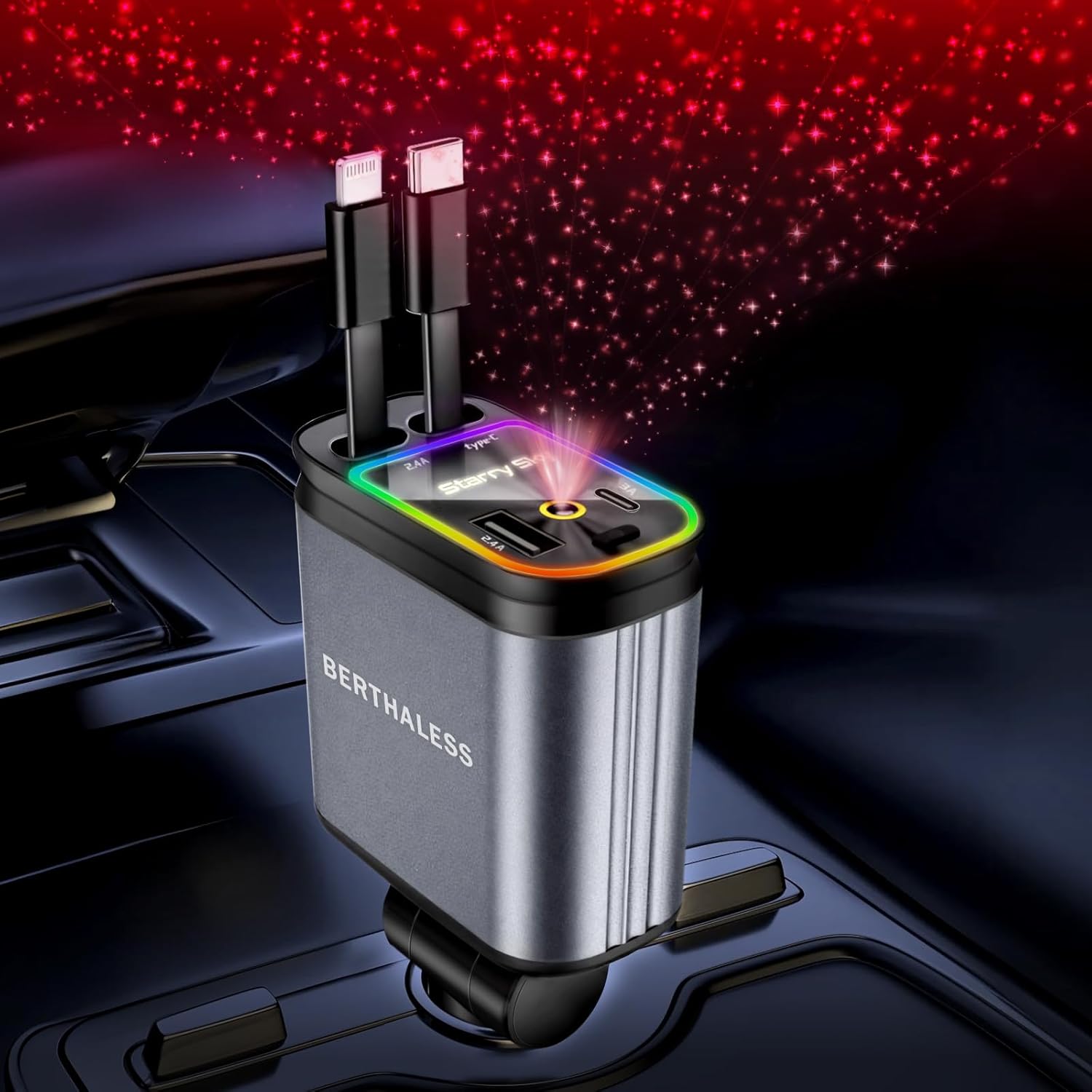 Thumbnail 6 de BERTHALESS Retractable Car Charger 4-in-1