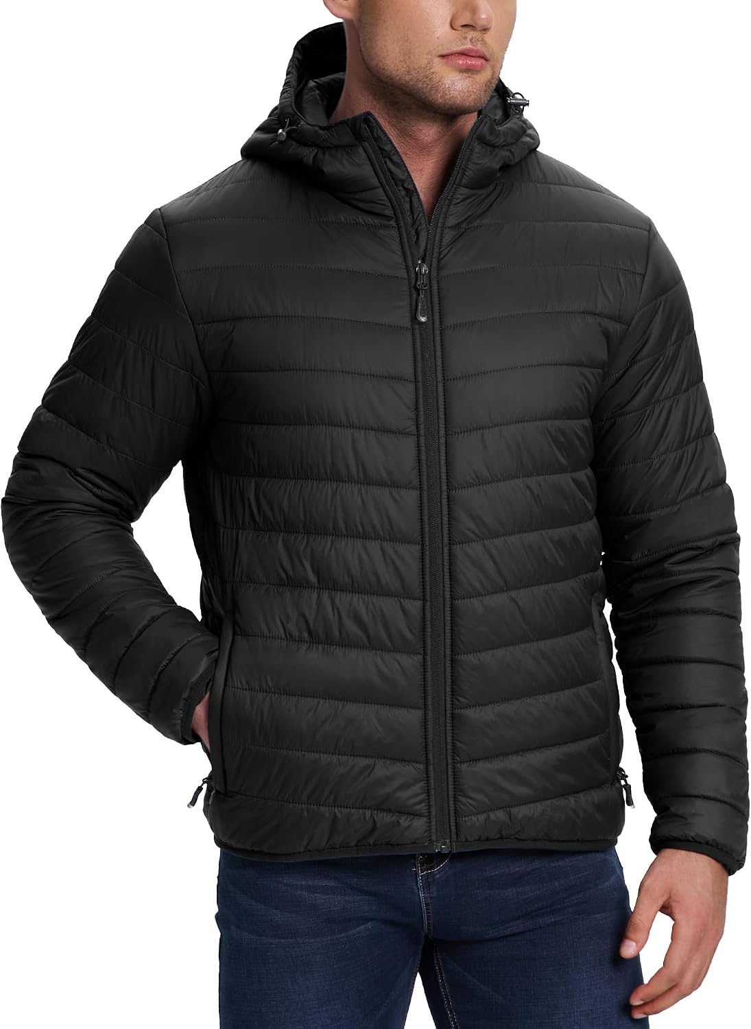 Detalle de 33,000ft Men's Lightweight Packable Insulated Puffer Jacket with Hood