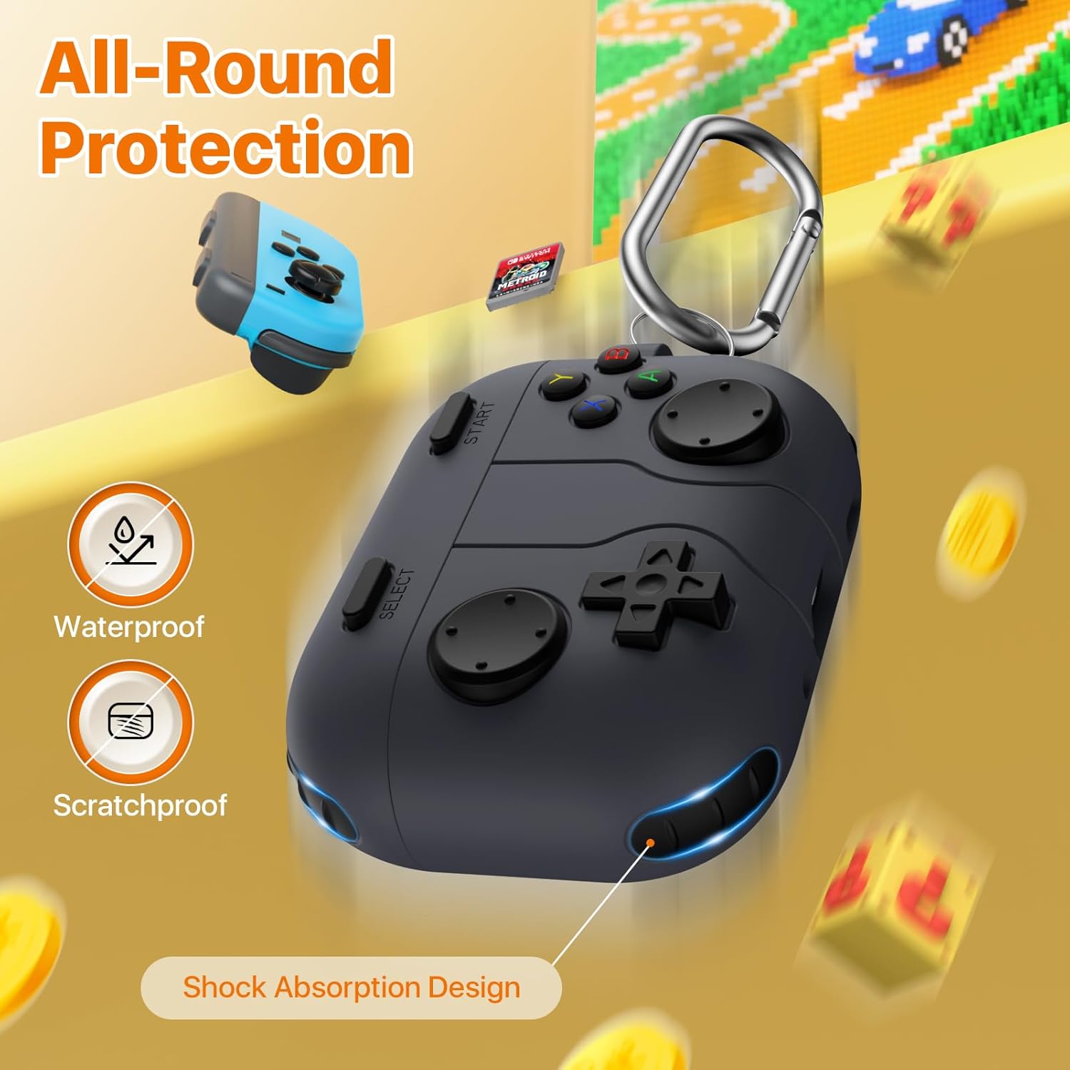 Detalle 2 de MoKo Game Case for AirPods Pro 3 (2025) with Portable Keychain Cleaner Kit – Black silicone cover