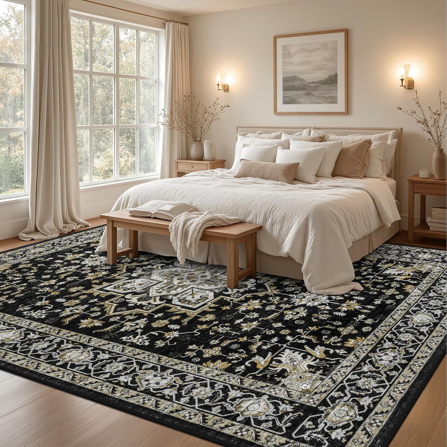 Thumbnail 2 de 10x12 Boho Medallion Area Rug — Washable, Extra Soft, Anti-Slip, Stain-Resistant