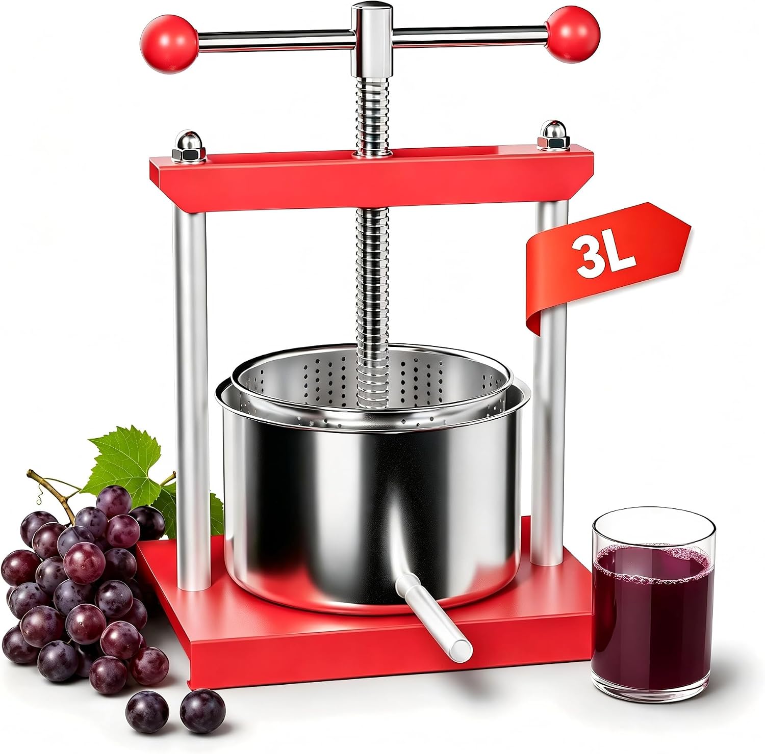 Detalle de Aufun 3L handmatige fruitpers van roestvrij staal, 3 liter