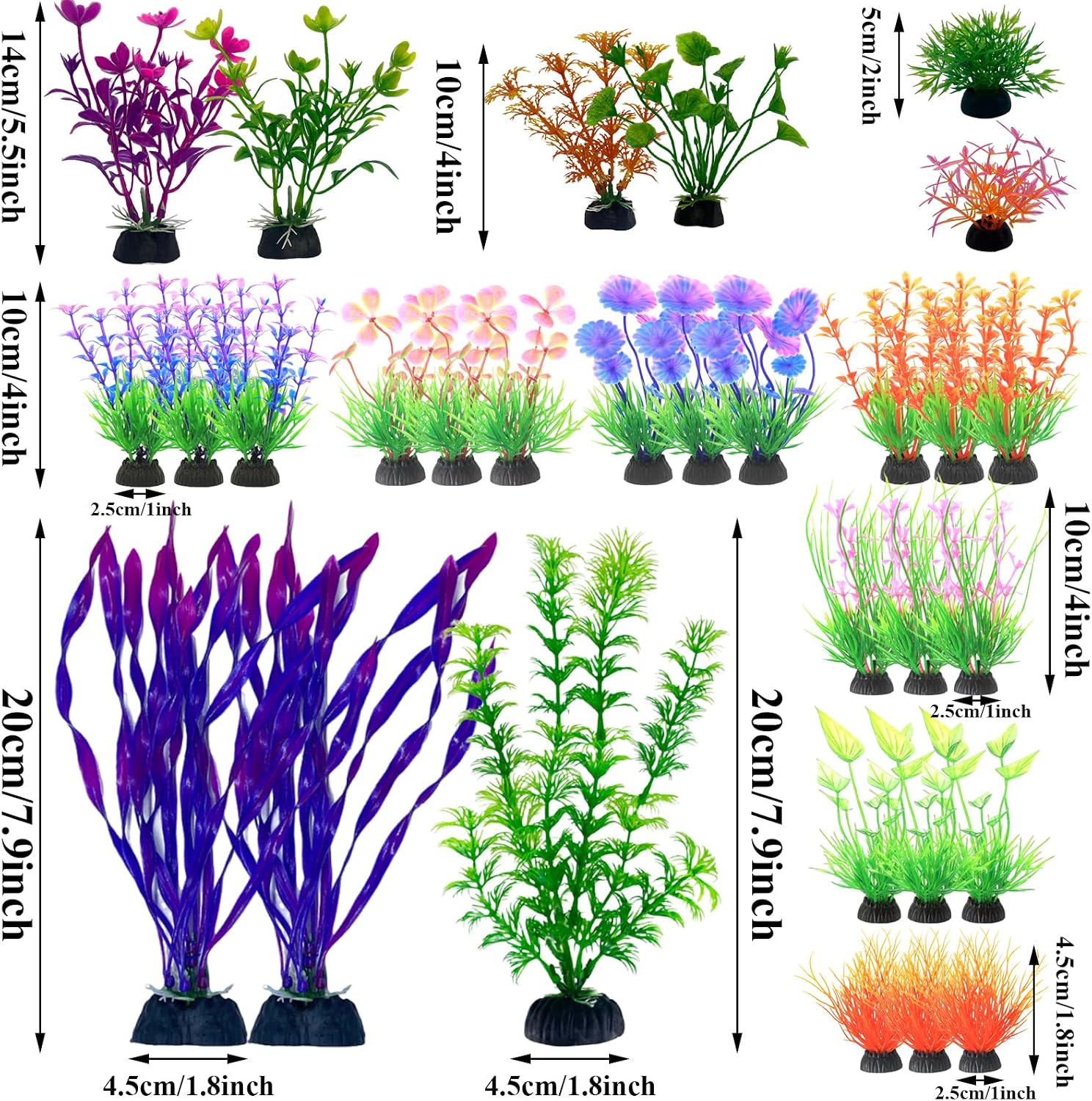 Detalle 2 de Oenothera 32 Pieces Aquarium Plants Artificial – Multicolor Plastic Decorations for Fish Tanks