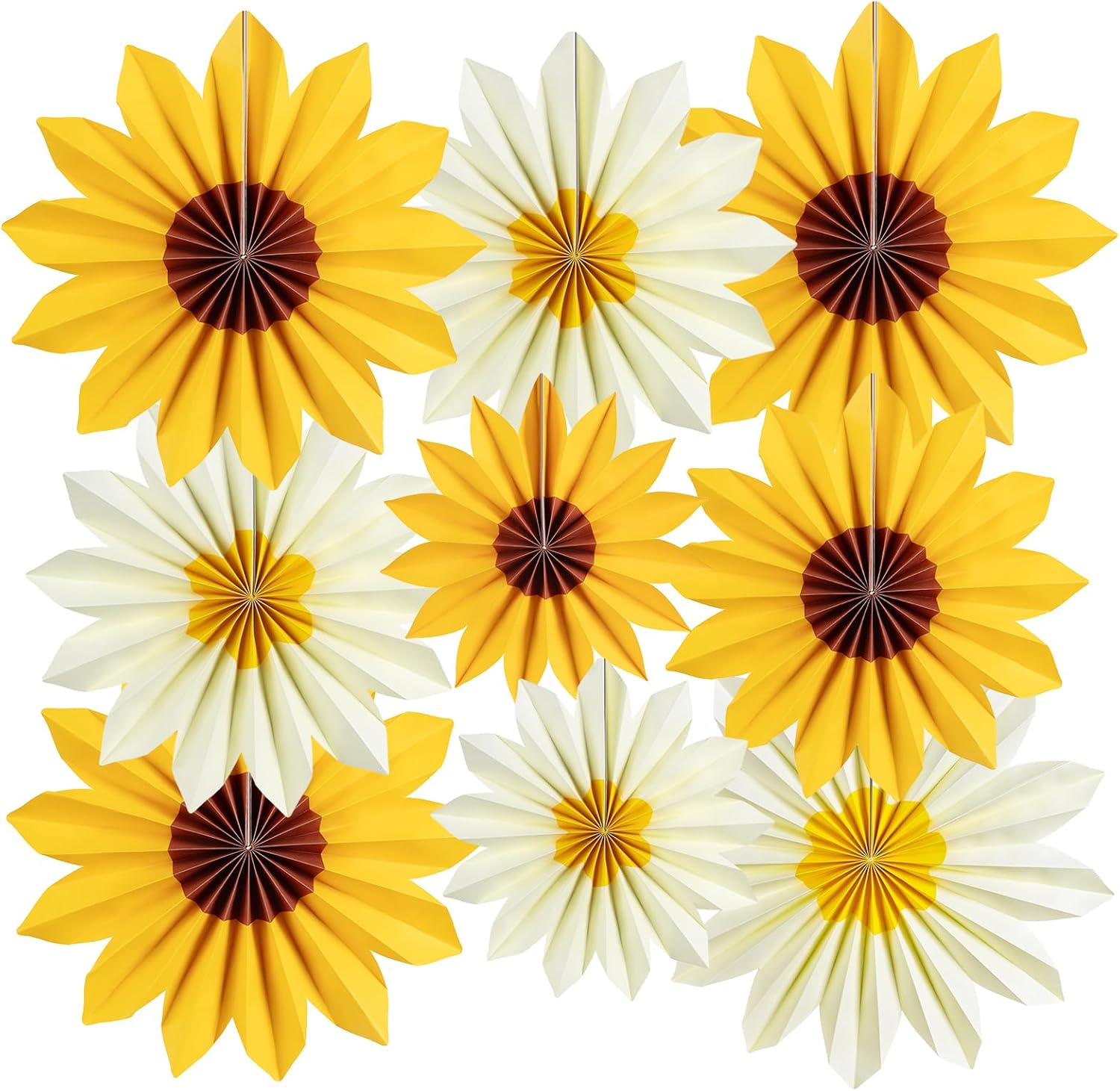 Detalle de SUNBEAUTY 9 Pcs Sunflower Yellow Paper Fans Hanging Decorations