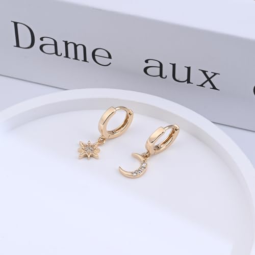 Detalle 2 de 14K Gold Plated Moon and Star Earrings – 925 Sterling Silver Hoop Earrings for Women