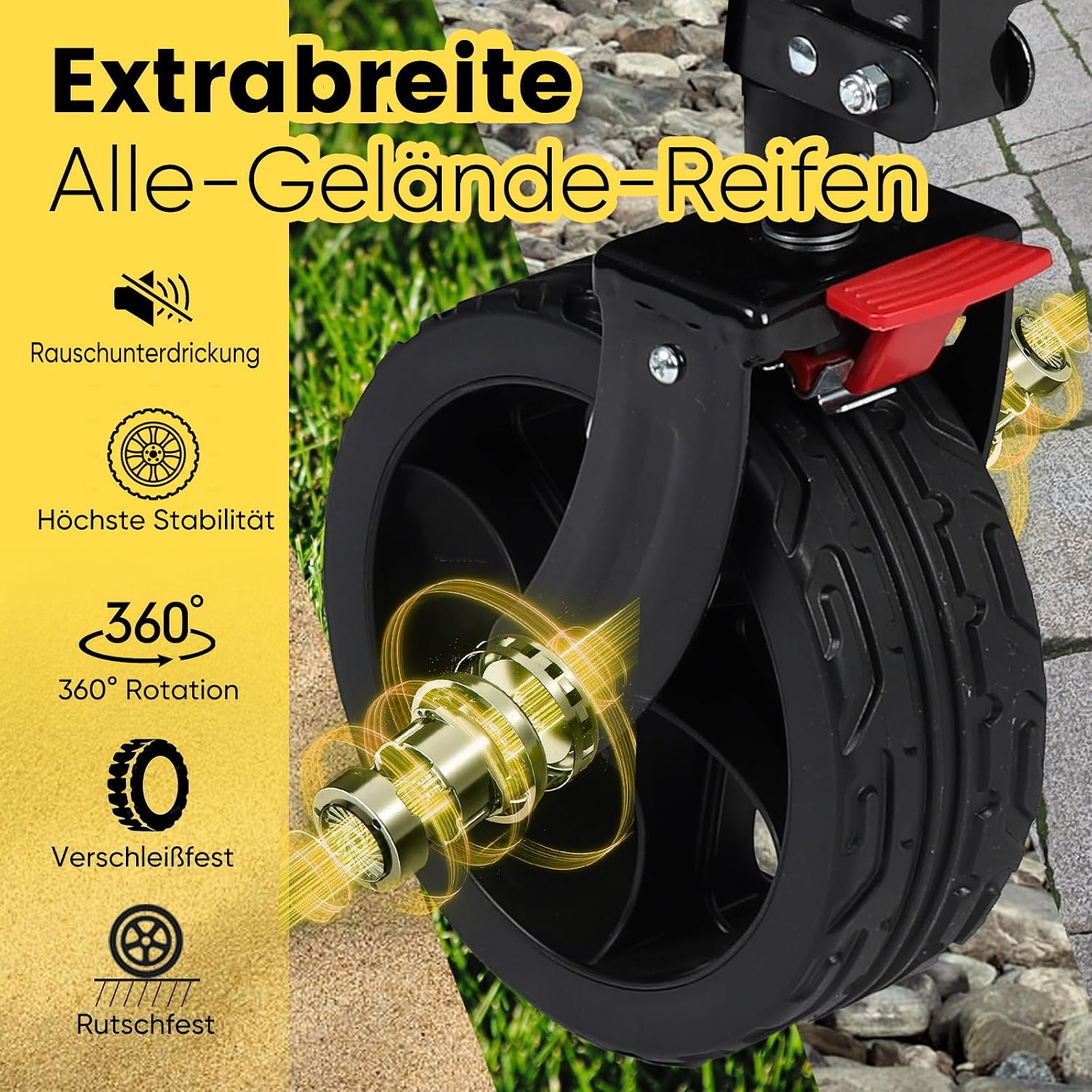 Detalle de Sekey XXL Bollerwagen faltbar mit Bremsen 150L/150kg – XXL 4020, Schwarz