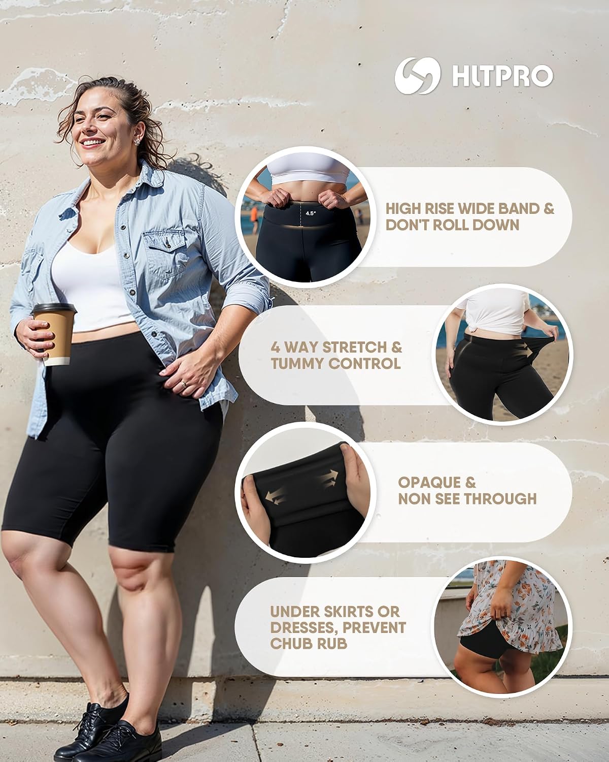 Detalle de HLTPRO 3-Pack Plus Size Biker Shorts, High Waist, Pocket and Inseam Options