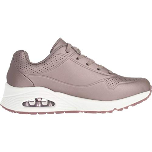Detalle de Skechers Uno-Rose Bold Sneaker Damen – Silber (Pewter Duraleather Pew), Größe 36 EU