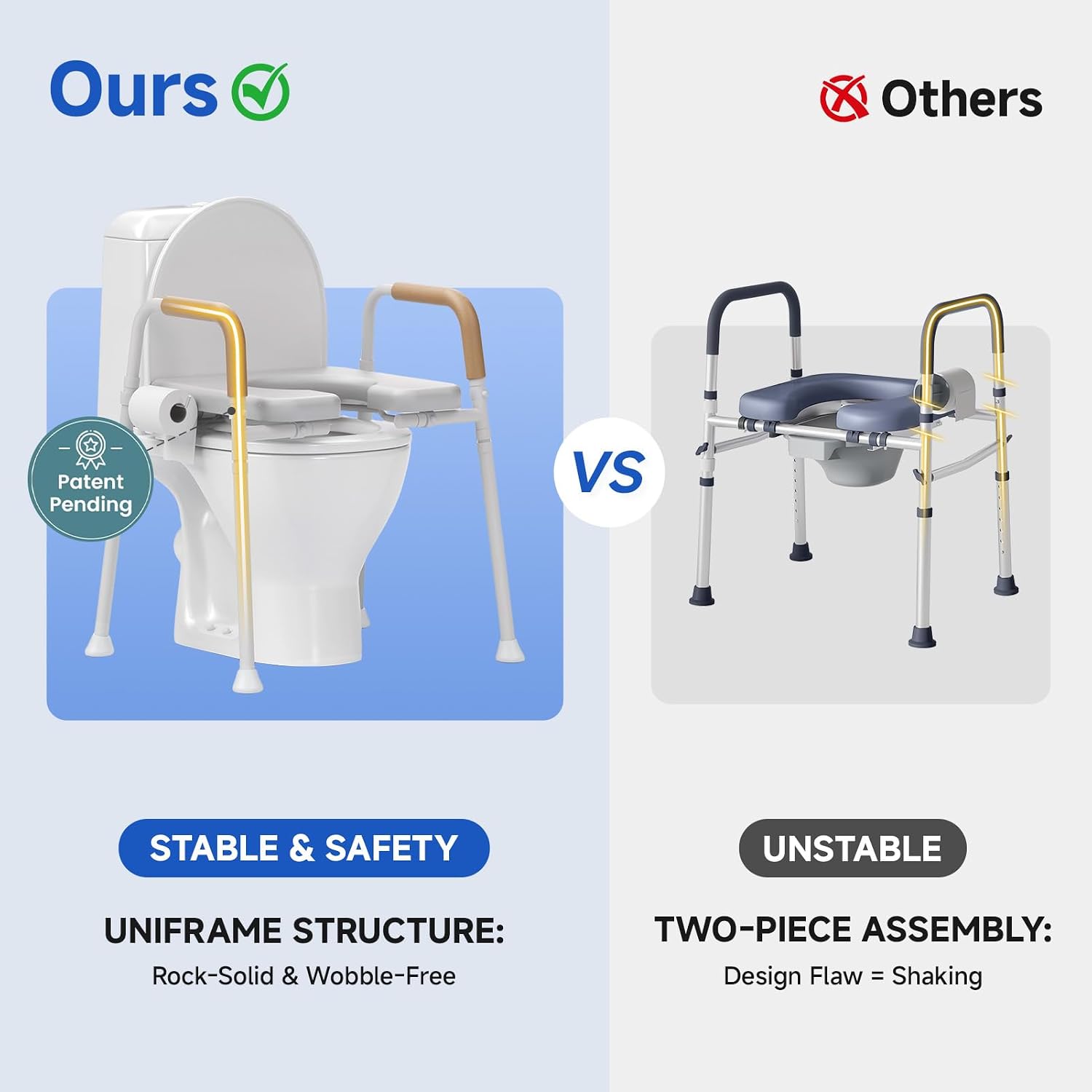 Thumbnail 5 de Loyoda Height Adjustable Raised Toilet Seat with Front Opening, Padded Armrests and Lightweight Aluminium