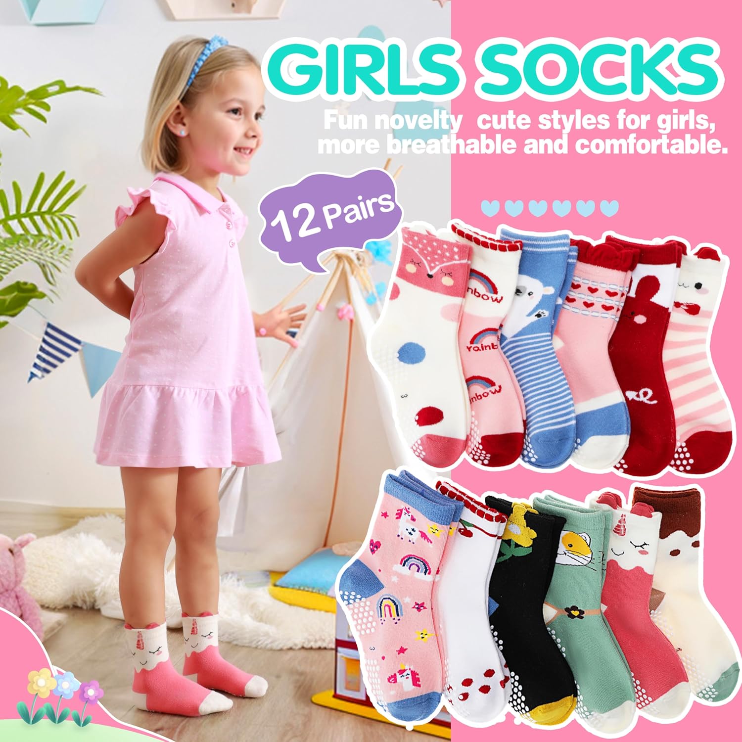 Thumbnail 1 de Welwoos 12 Baby Girls Non‑Slip Socks