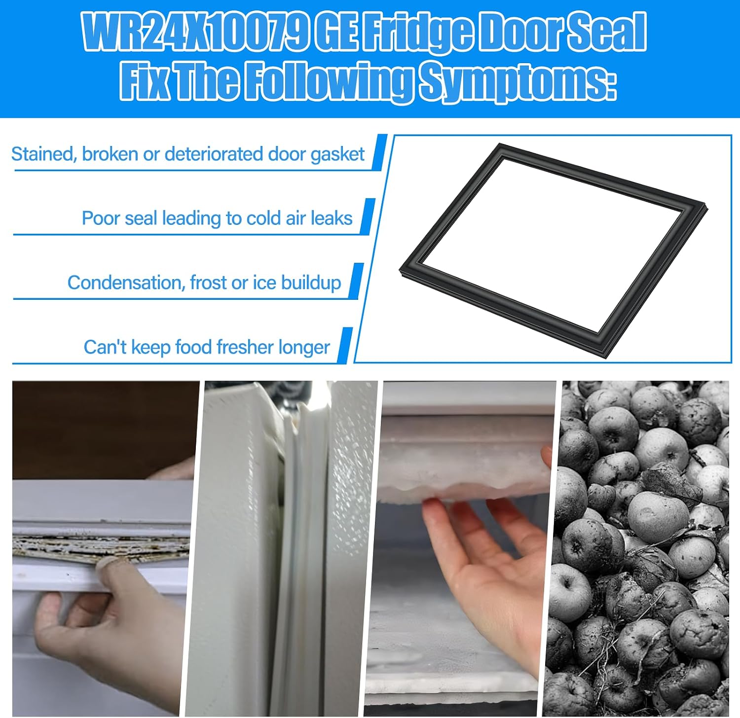 Detalle de WR24X10079 Freezer Door Gasket for Compatible GE Refrigerators, Black PVC