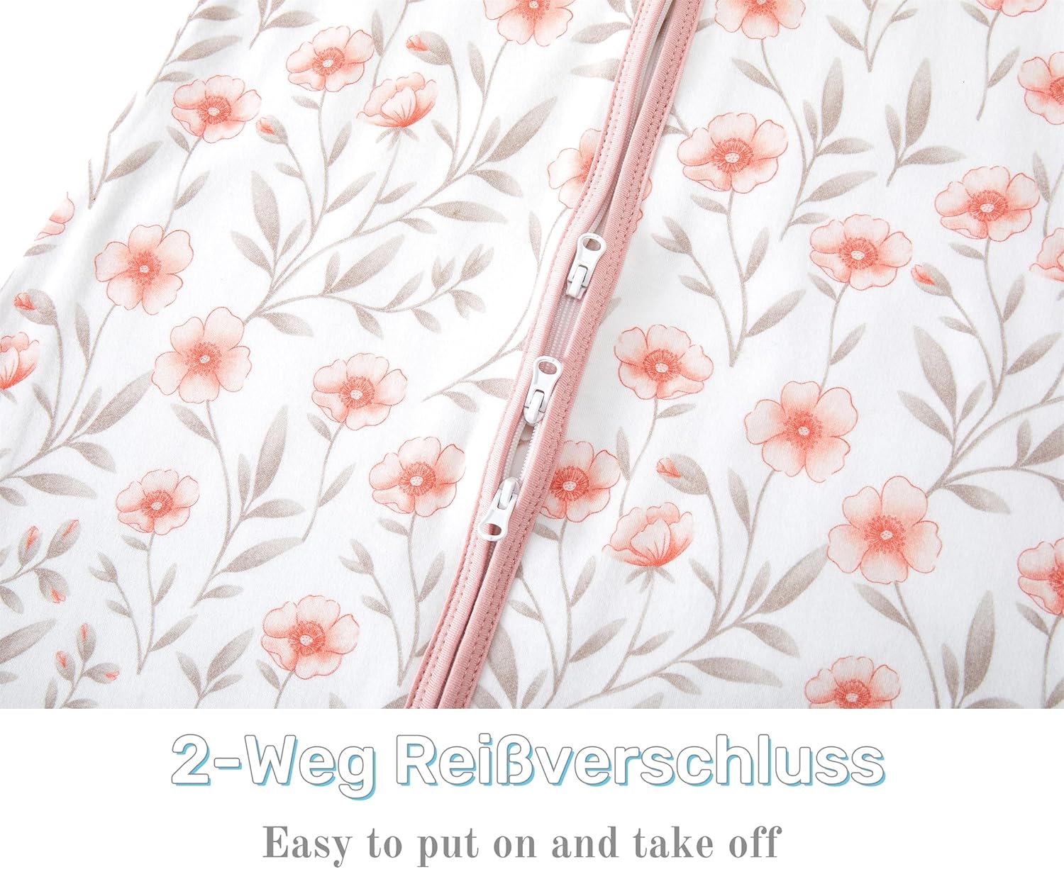 Detalle de Chilsuessy 2er Pack Baby-Schlafsack Sommer mit Füßen, 1 Tog, 100% Baumwolle, Rosa Blumen – Größe 90 cm (Höhe 100–110 cm)