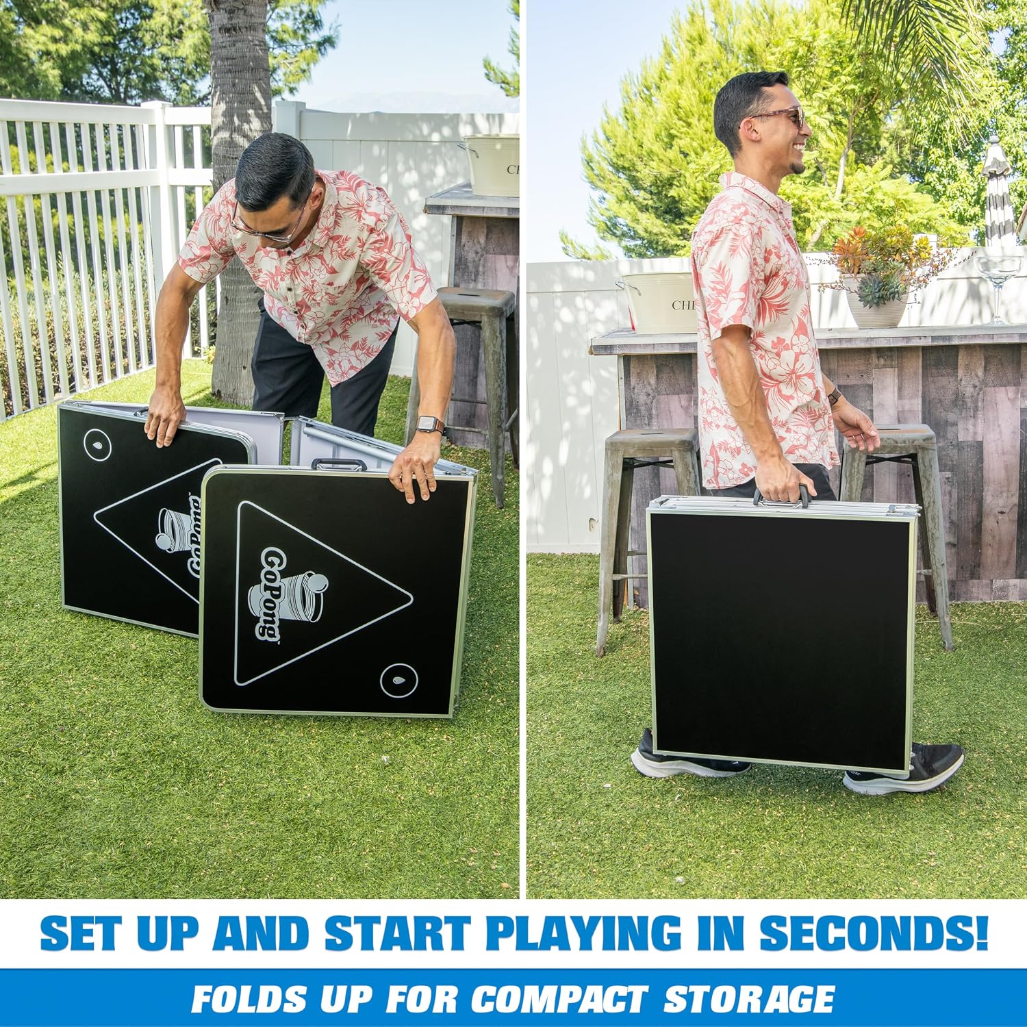 Detalle 2 de GoPong 8 Foot Portable Beer Pong/Tailgate Table (Black, Football, American Flag, or Custom Dry Erase)