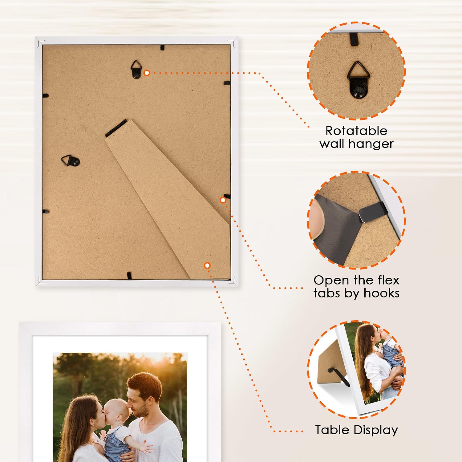 Thumbnail 4 de FIXSMITH 8x10 Picture Frame Set of 2 (HD Plexiglass) – White photo frames for tabletop or wall