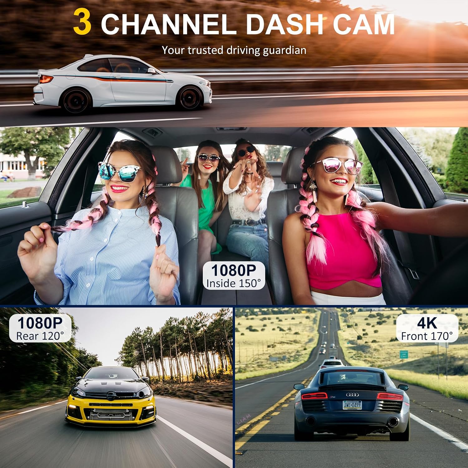 Thumbnail 5 de 3-Channel 4K dash cam 64GB WiFi with G-sensor