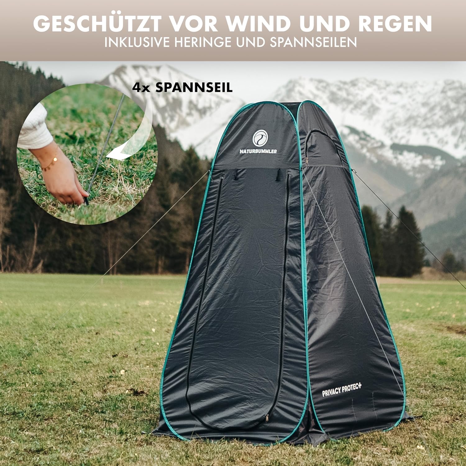 Thumbnail 6 de NATURBUMMLER Duschzelt Pop-Up „Privacy Protec+“ (wasserdicht & blickdicht) mit 5 Taschen – mobiles Toilettenzelt/Umkleidezelt
