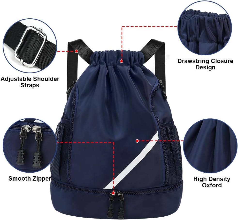 Detalle de flintronic Mode Sport Rucksack/Turnbeutel mit Kordelzug – wasserdichte Sporttasche mit Schuhfach, Netztaschen