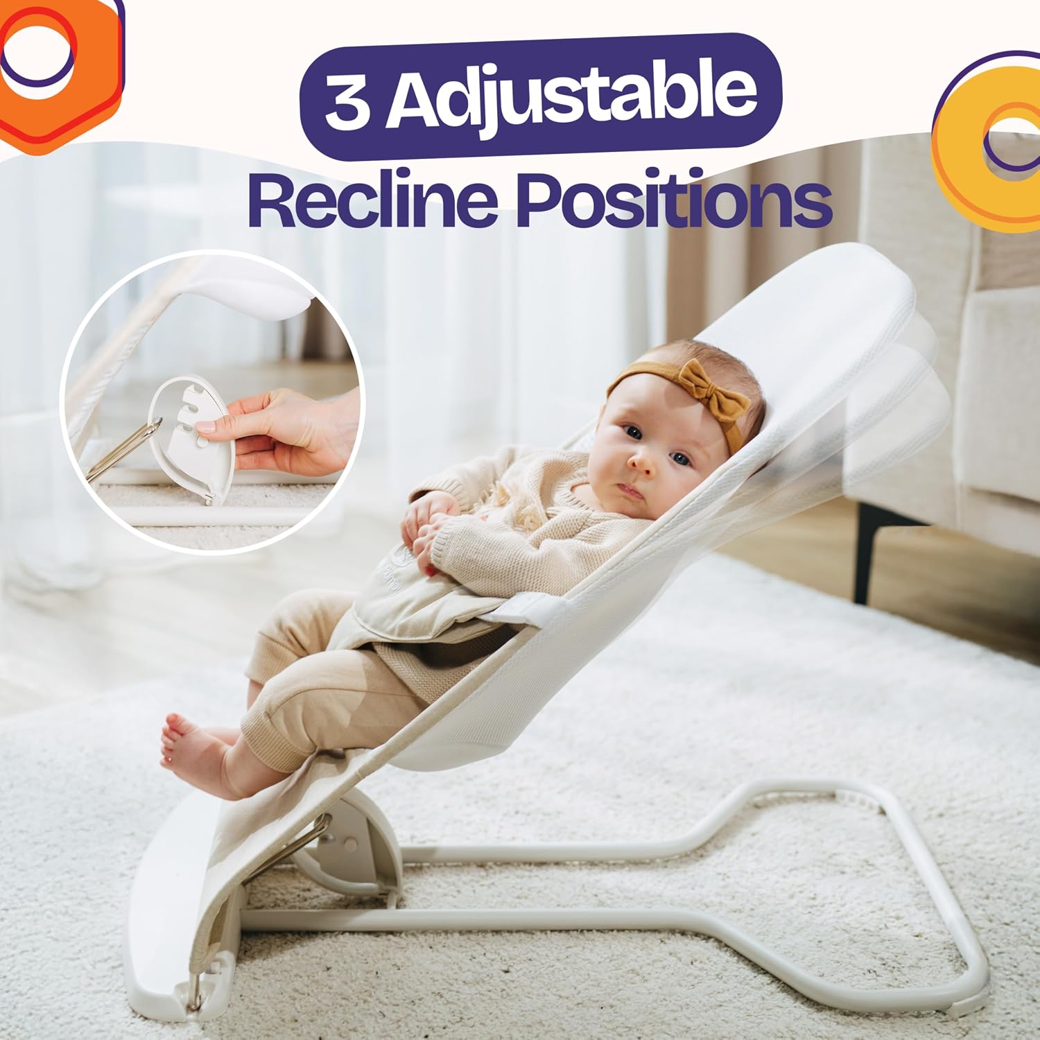 Detalle de ComfyBumpy Baby Bouncer Seat, Organic Cotton, Breathable Mesh, Foldable