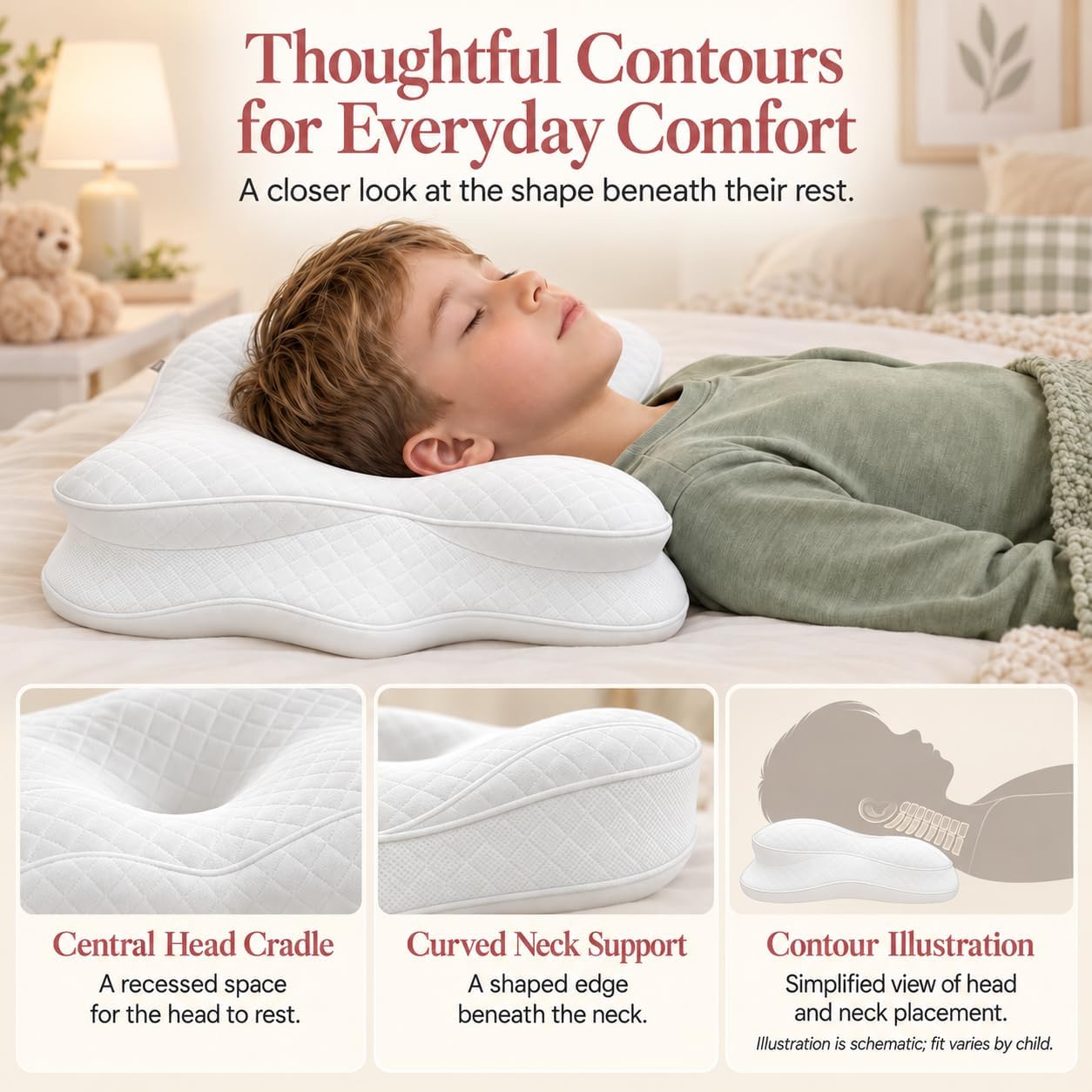 Detalle de IDKETSO 1001 Kids’ Butterfly Memory Foam Pillow with Cotton Cover