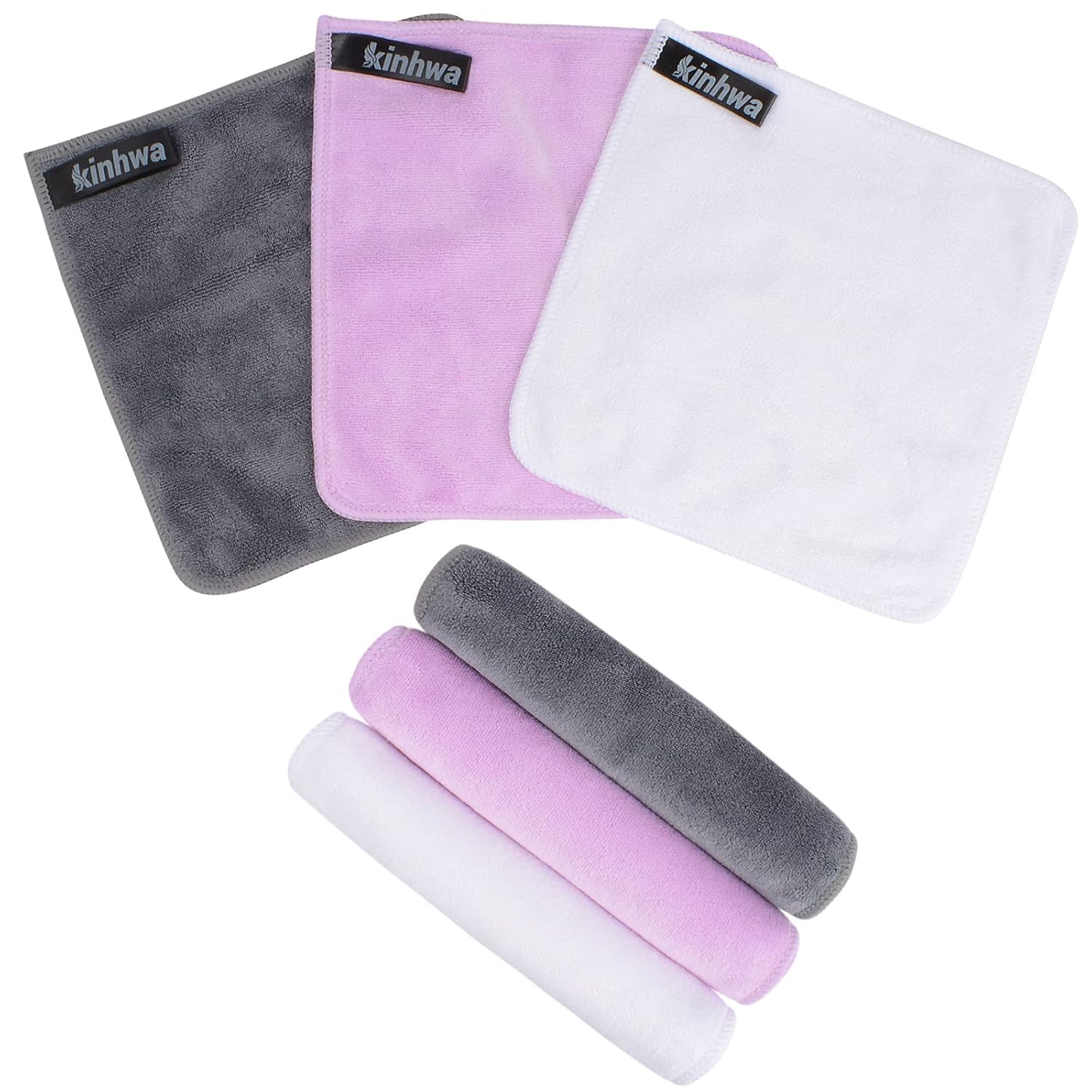 Detalle de KinHwa Frottee-Waschlappen (6er-Set) zum Abschminken – grau, waschbar & fusselfrei