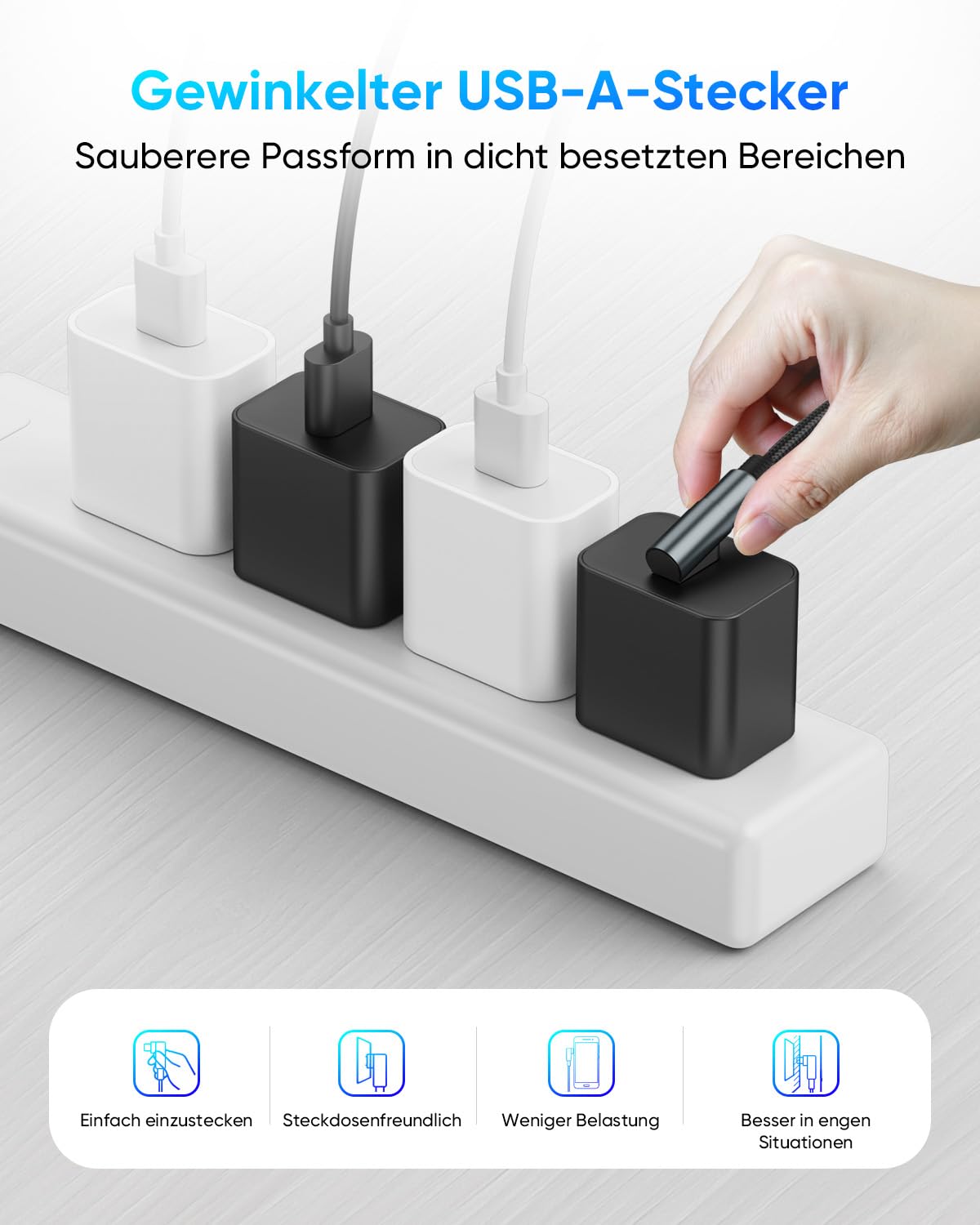 Thumbnail 3 de SUNGUY Micro-USB-Kabel 90° Winkel, 2er-Pack, 15 cm – nylon-geflochten, USB 2.0