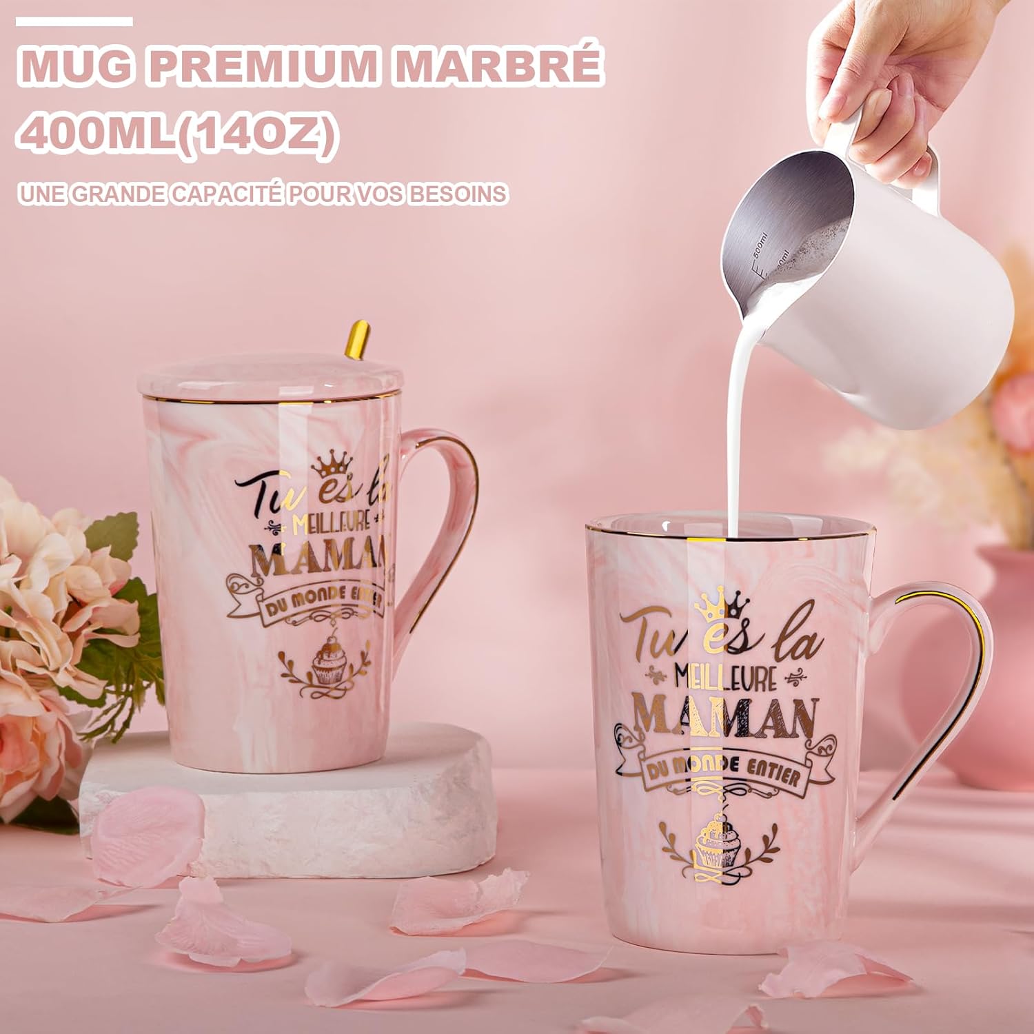 Thumbnail 3 de Doublewhale Cadeau Fête des Mères – Tasse à Café en céramique marbrée 400 ml avec boîte cadeau