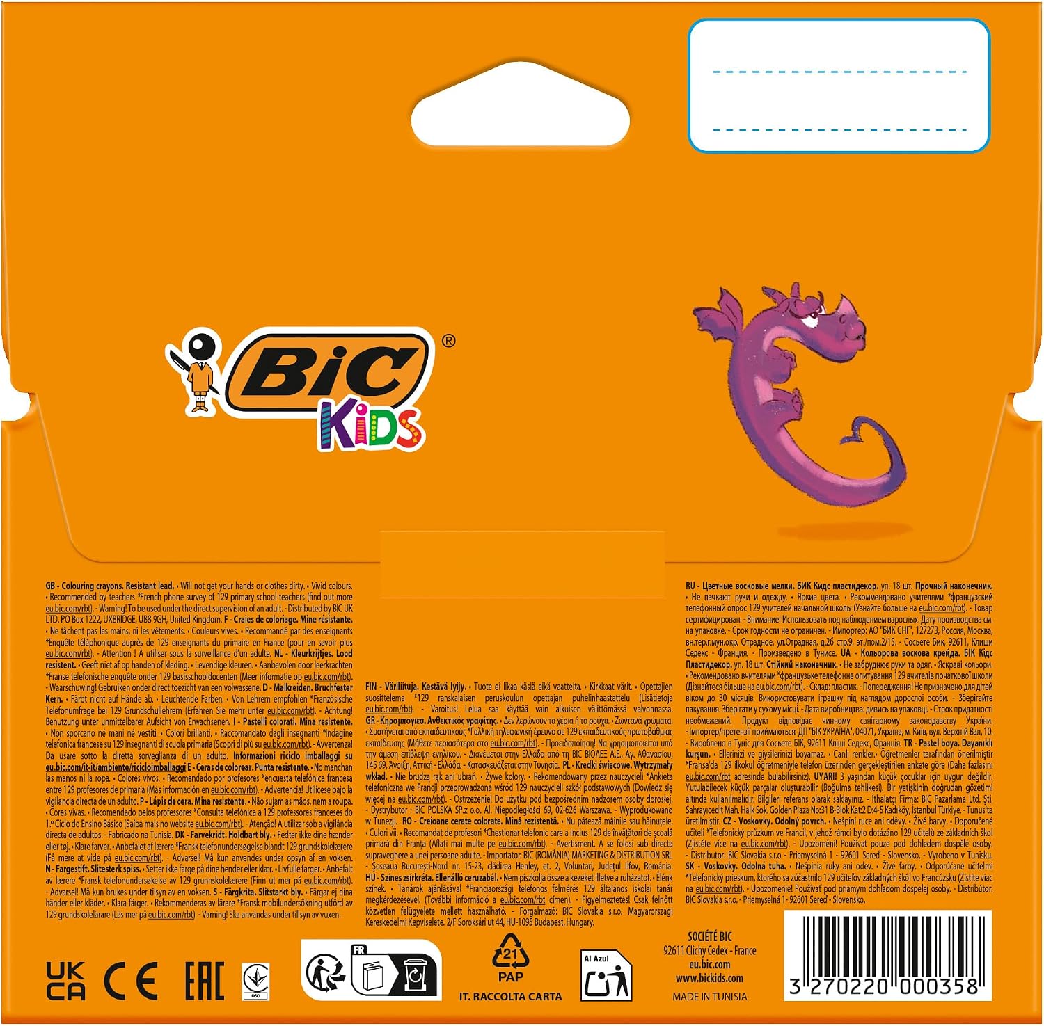 Detalle 2 de BIC Plastidecor kritor, 18-pack med blandade färger i pappask