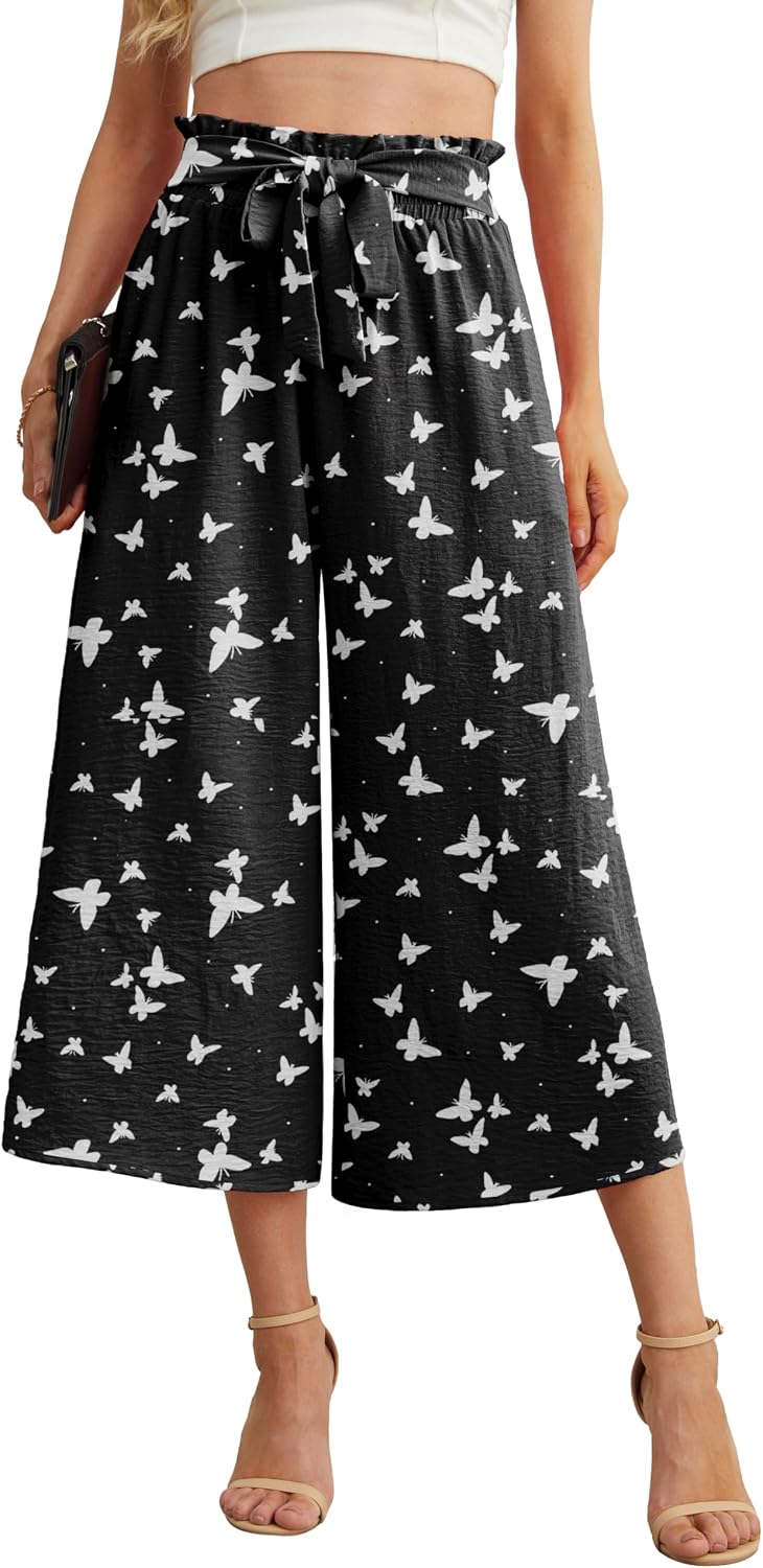 Detalle 2 de IWOLLENCE Women’s Flowly Loose Wide-Leg Pants (High Waist, Adjustable Knot) for Summer Beach & Work Casual